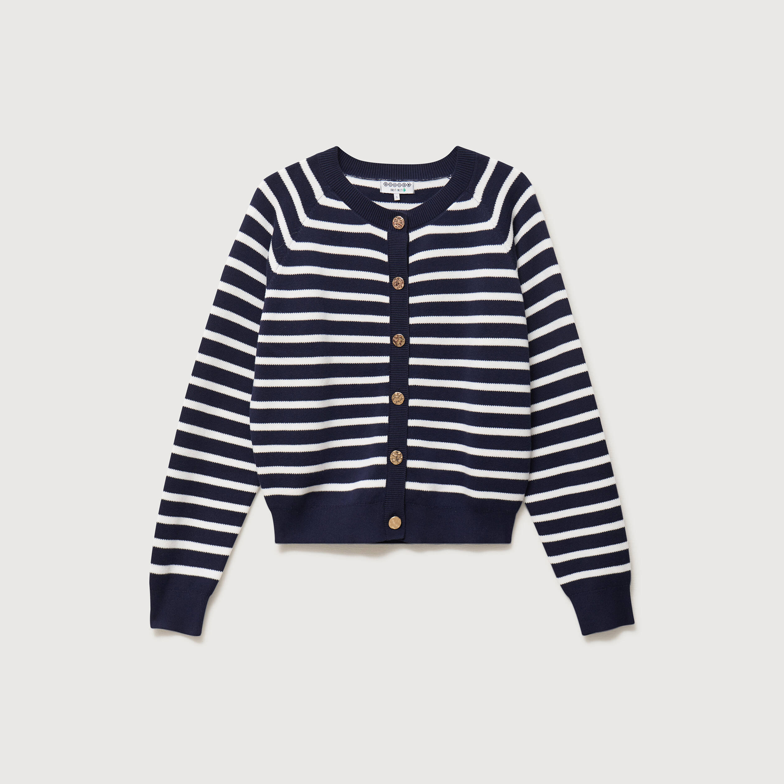 Gilet manches longues col rond en coton bleu marine femme