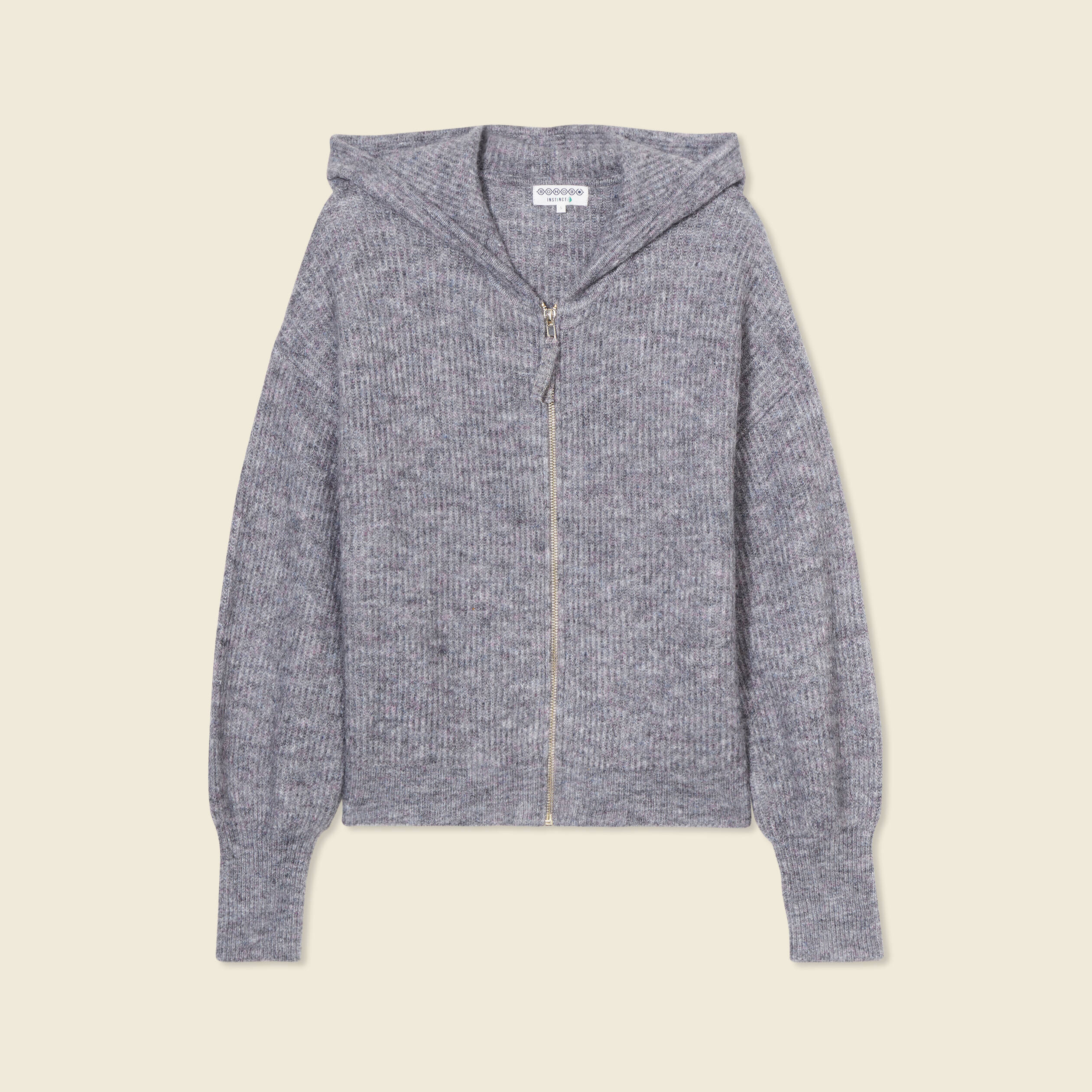 Gilet manches longues capuche gris clair femme