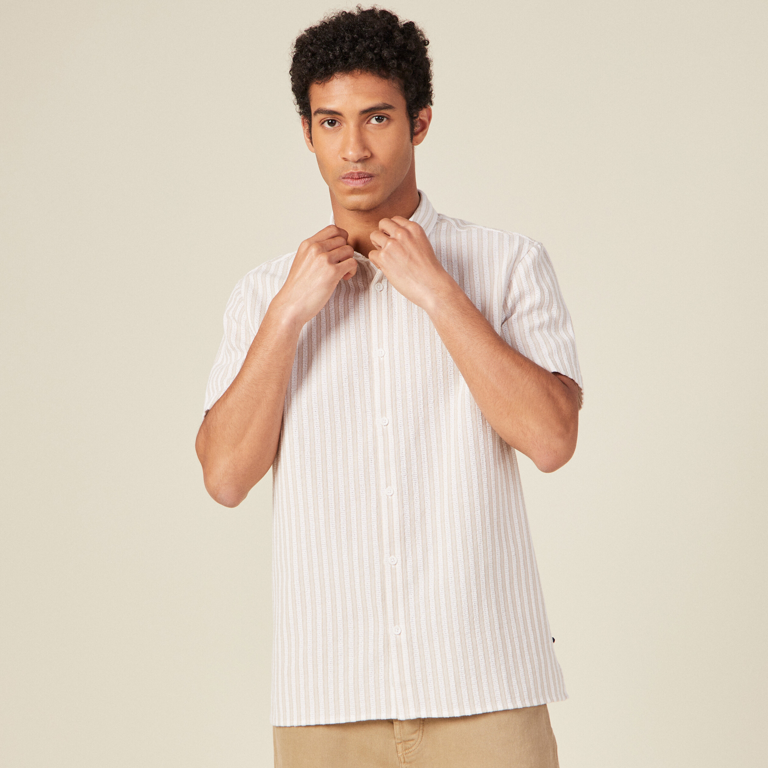 Chemise manches courtes beige homme