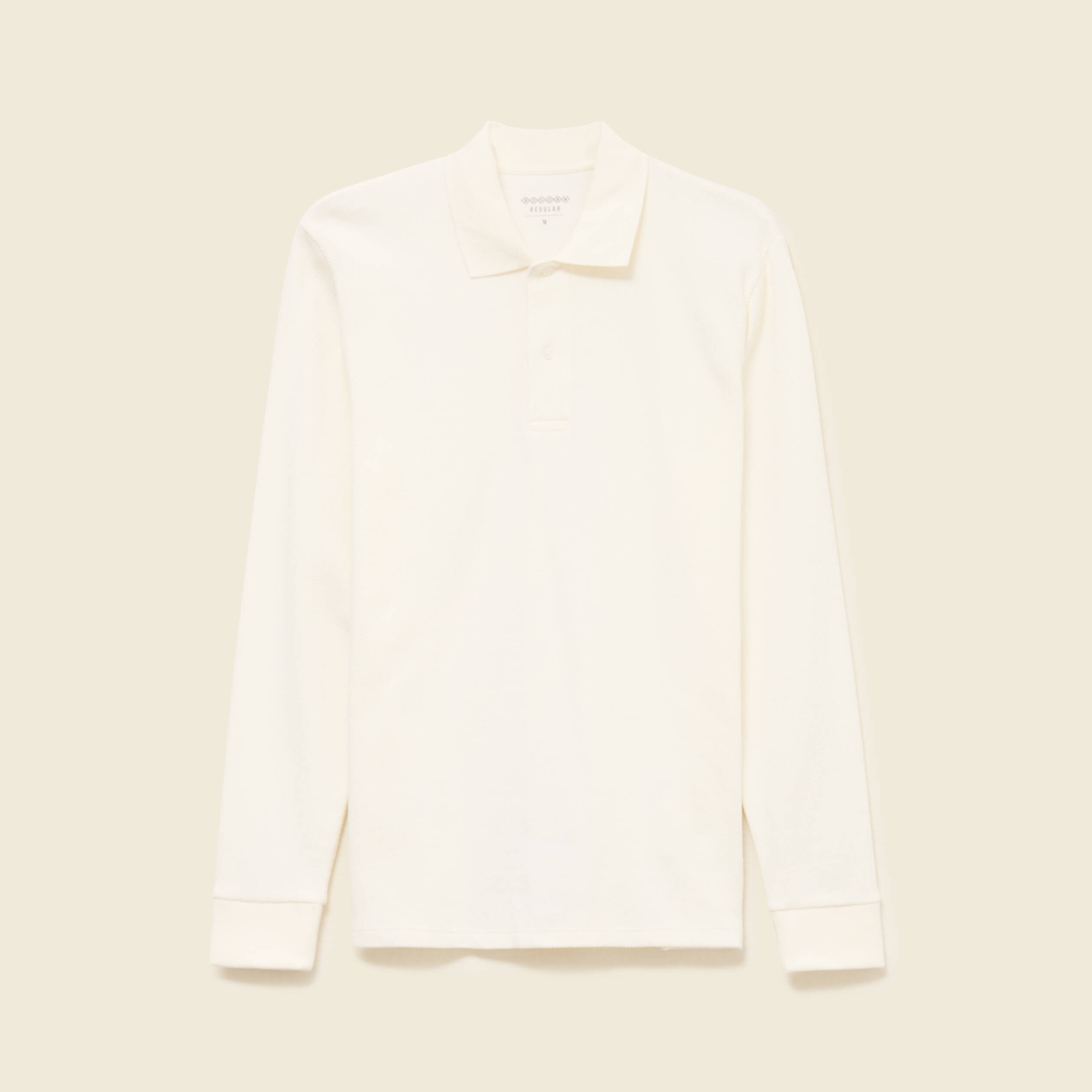 Polo manches longues en coton ecru homme