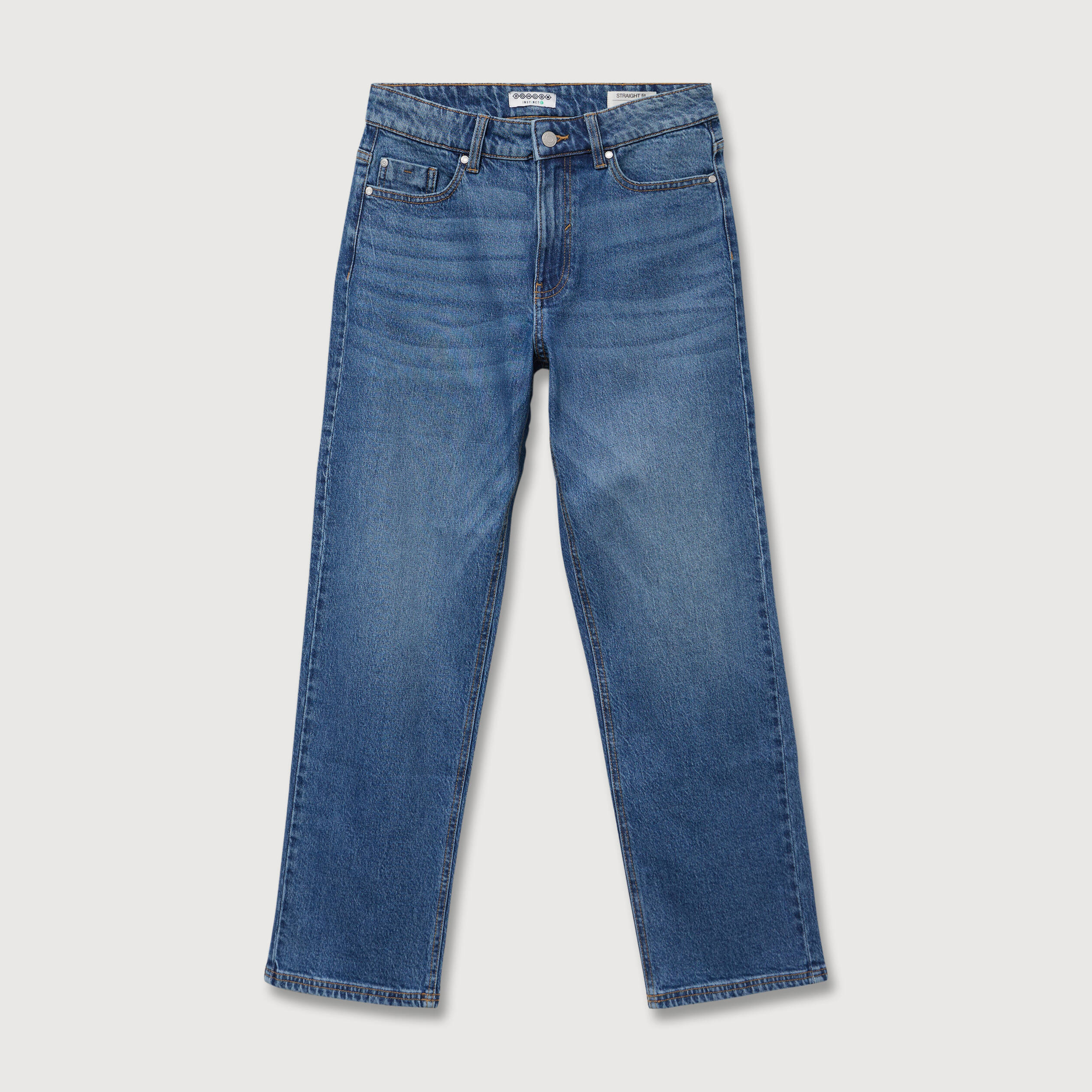 Jeans straight 7/8&egrave;me taille haute denim stone femme