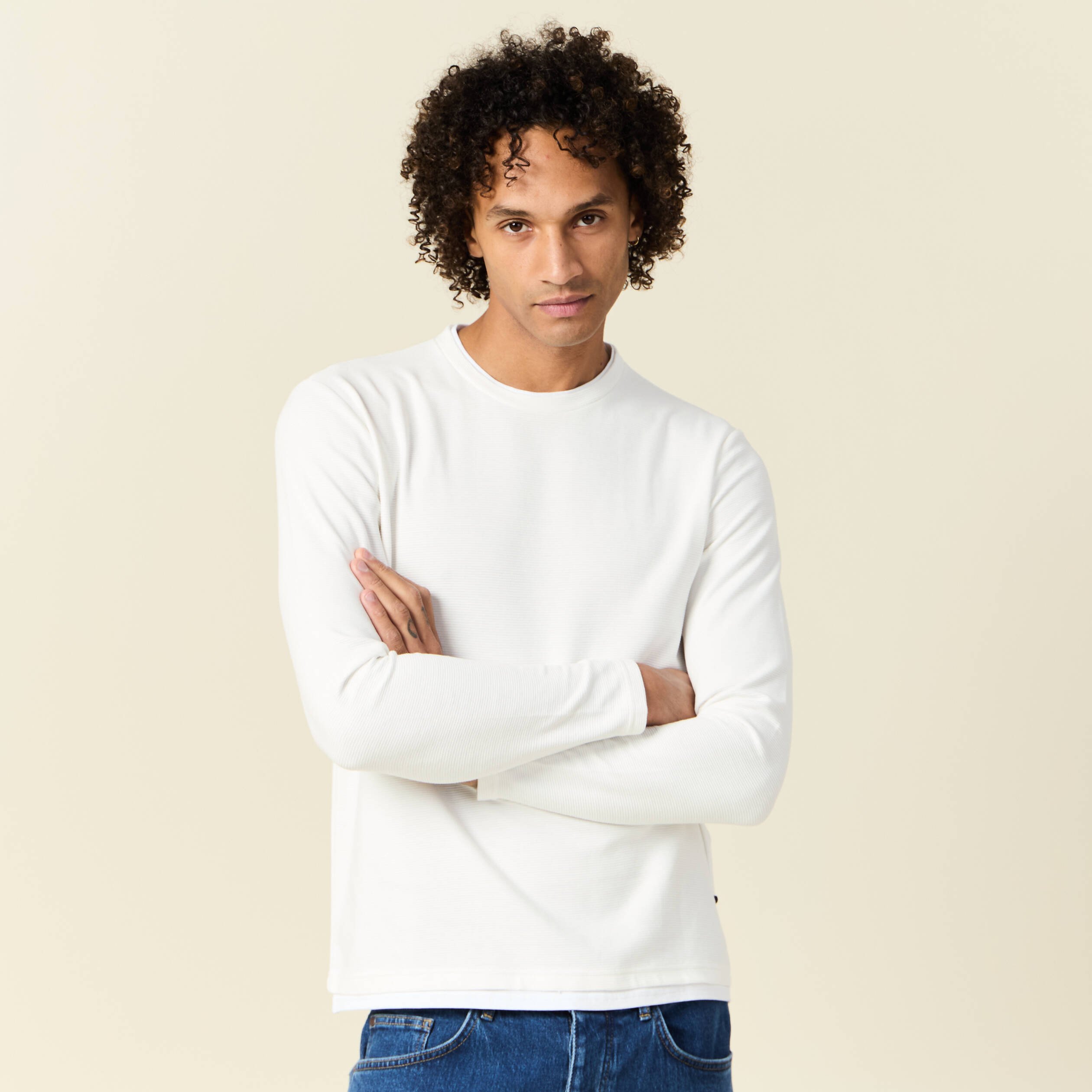 t shirt manches longues ecru homme T-shirt manches longues ecru homme