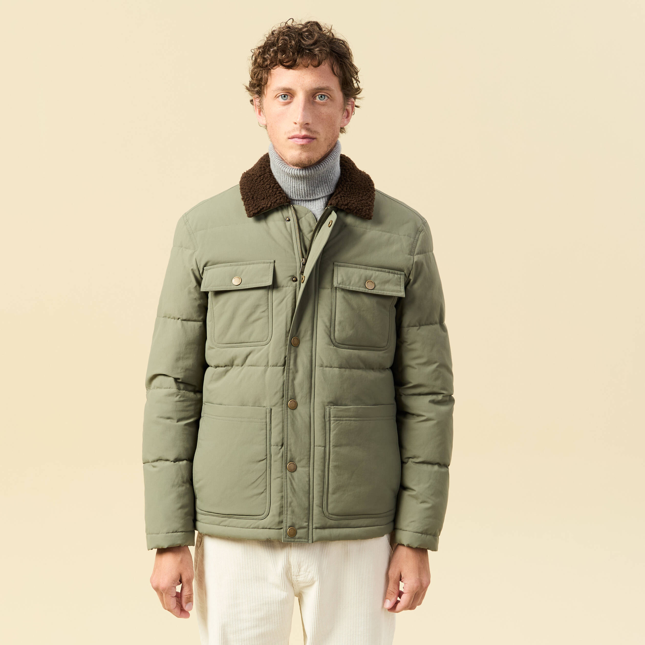 Doudoune droite mi-longue vert kaki homme