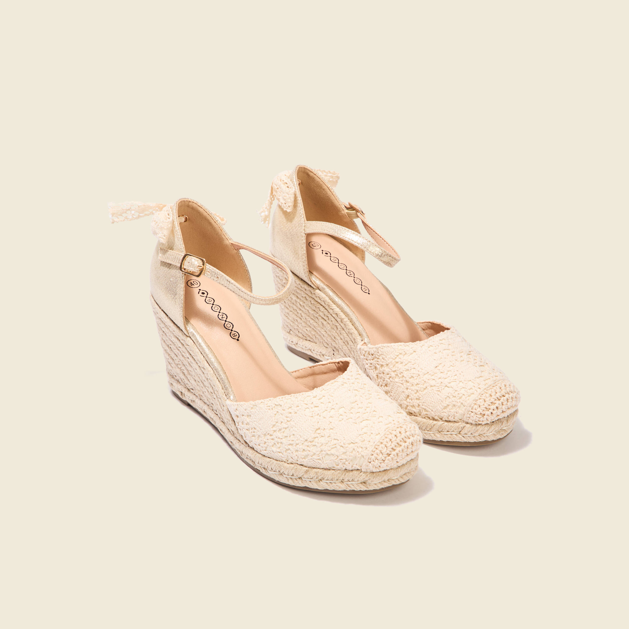 Espadrilles compens&eacute;es creme femme