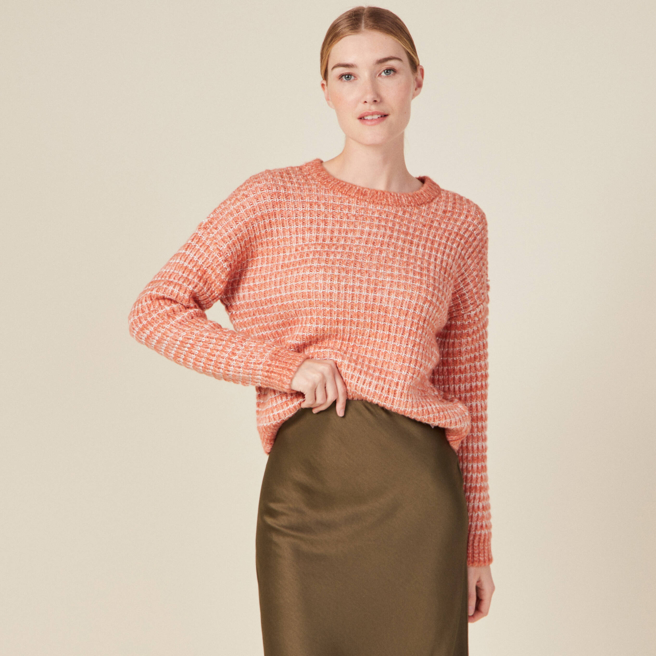 Pull manches longues rouge clair femme