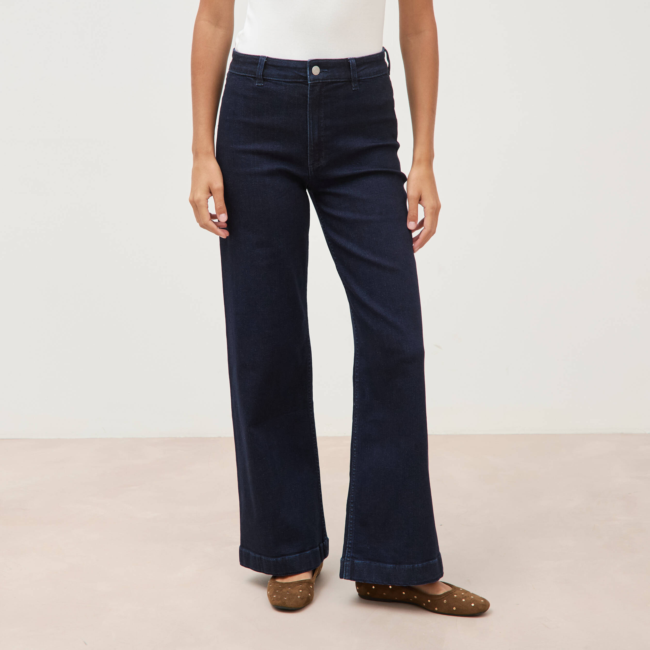 Jeans large taille haute denim brut rinse femme
