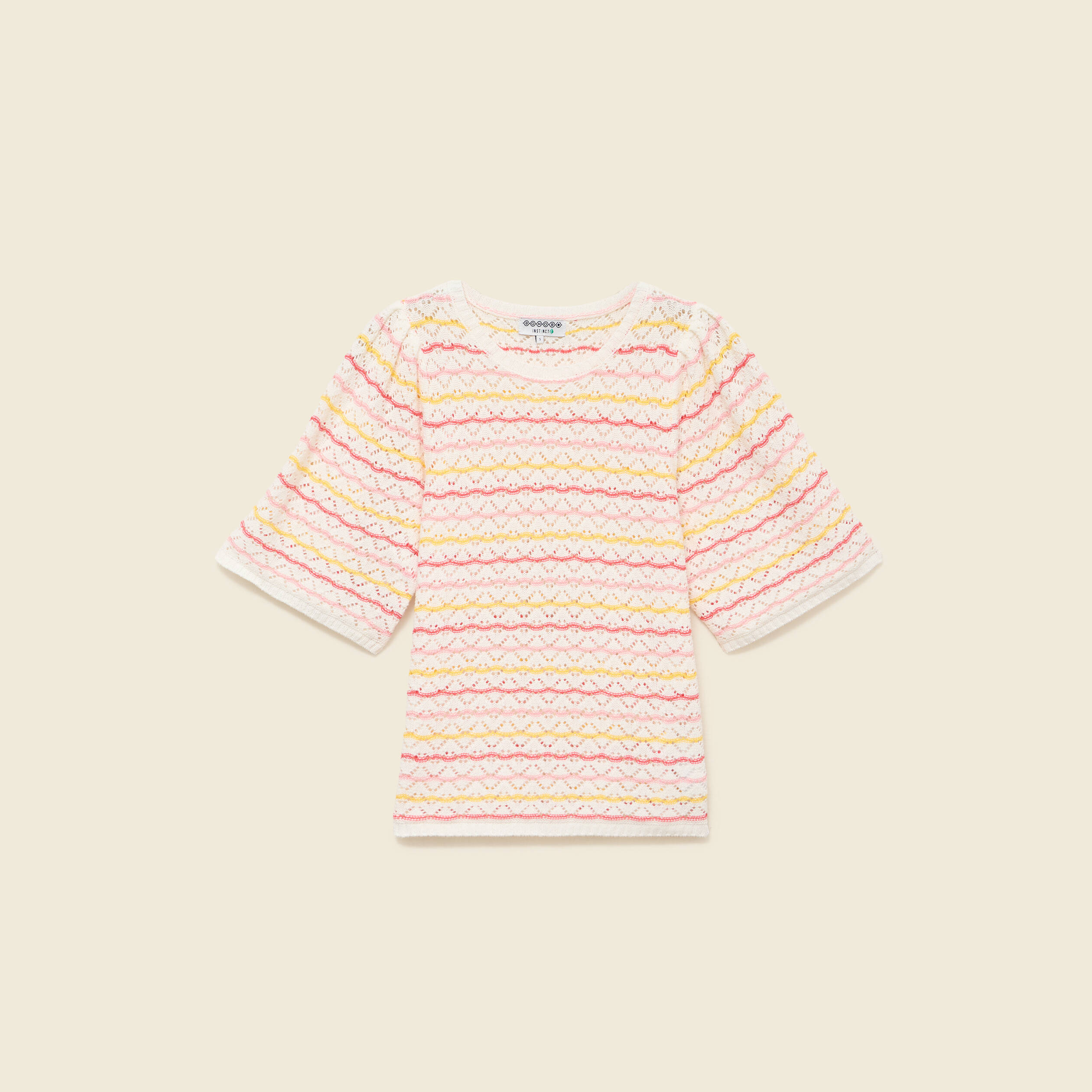 Pull col bateau manches courtes rose femme