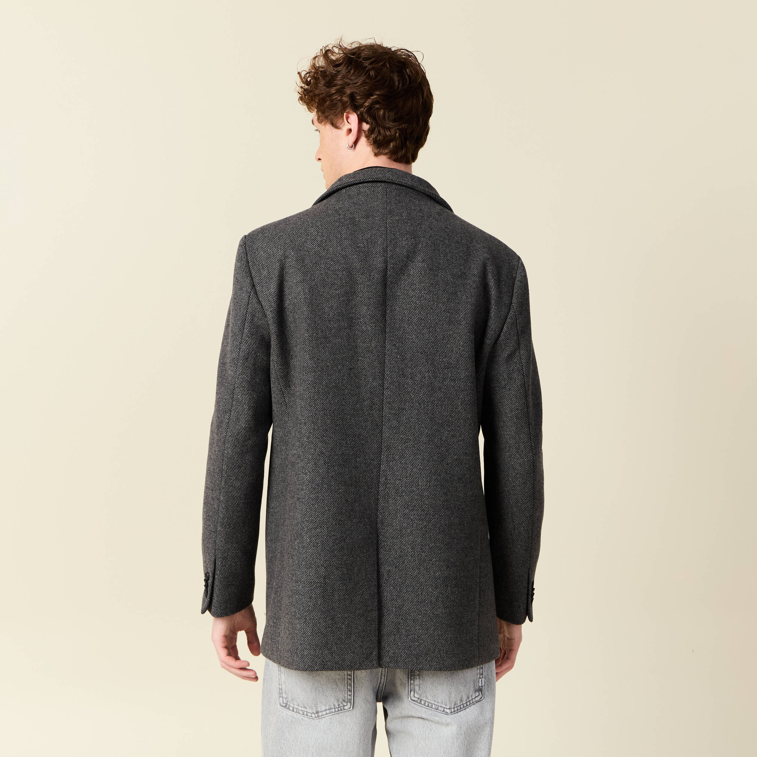 Manteau droit mi-long col montant gris fonc&eacute; homme