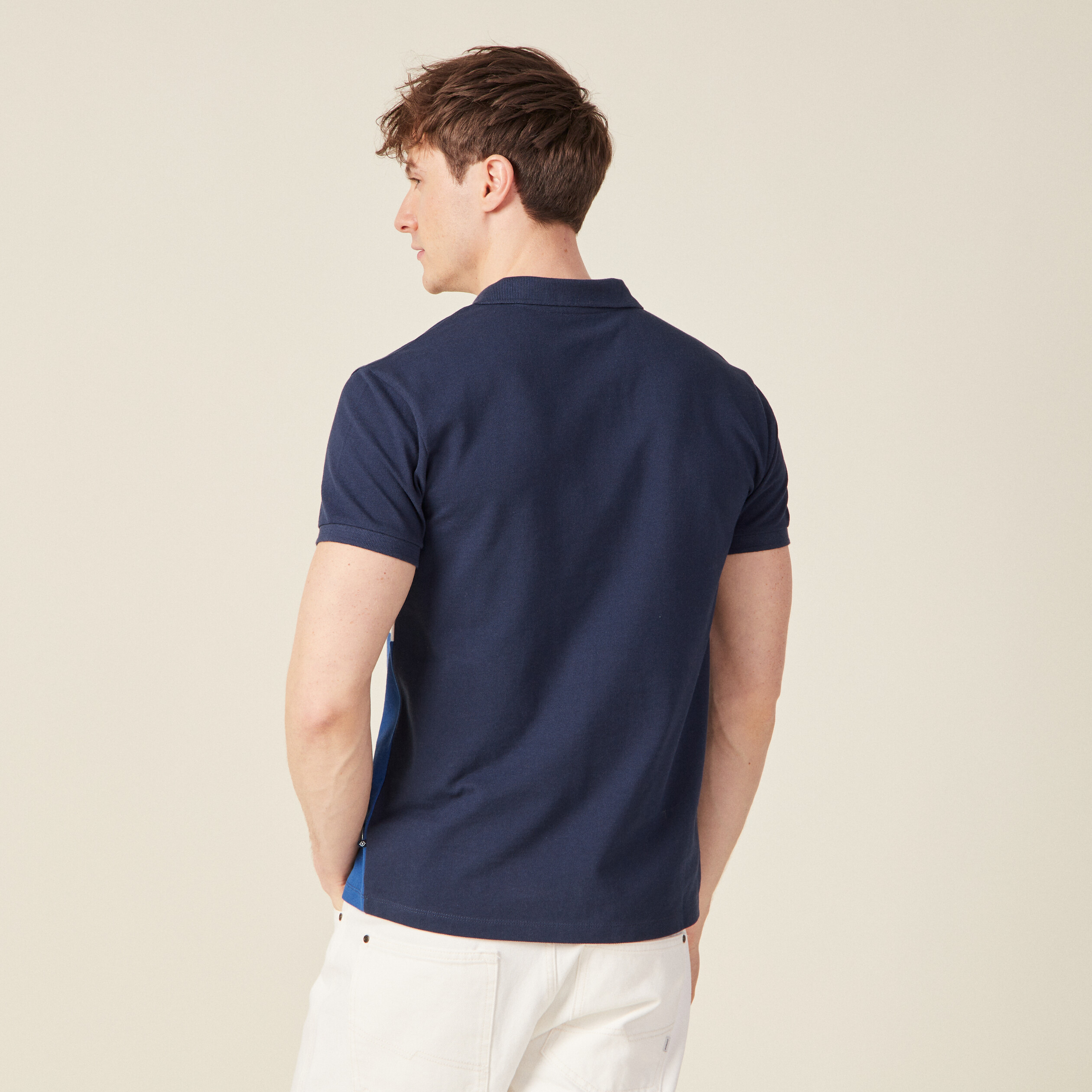 Polo manches courtes zippé bleu marine homme
