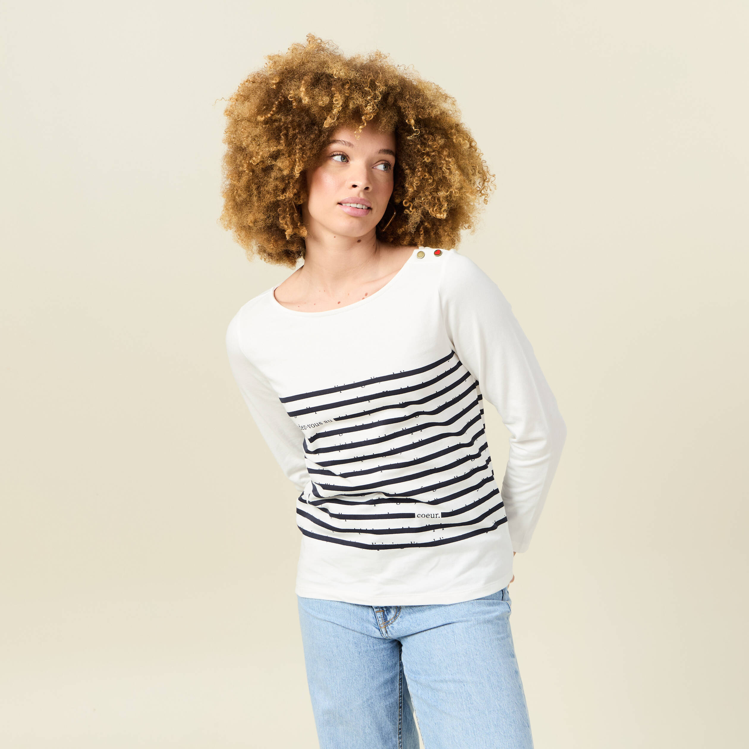 T-shirt manches longues ecru femme