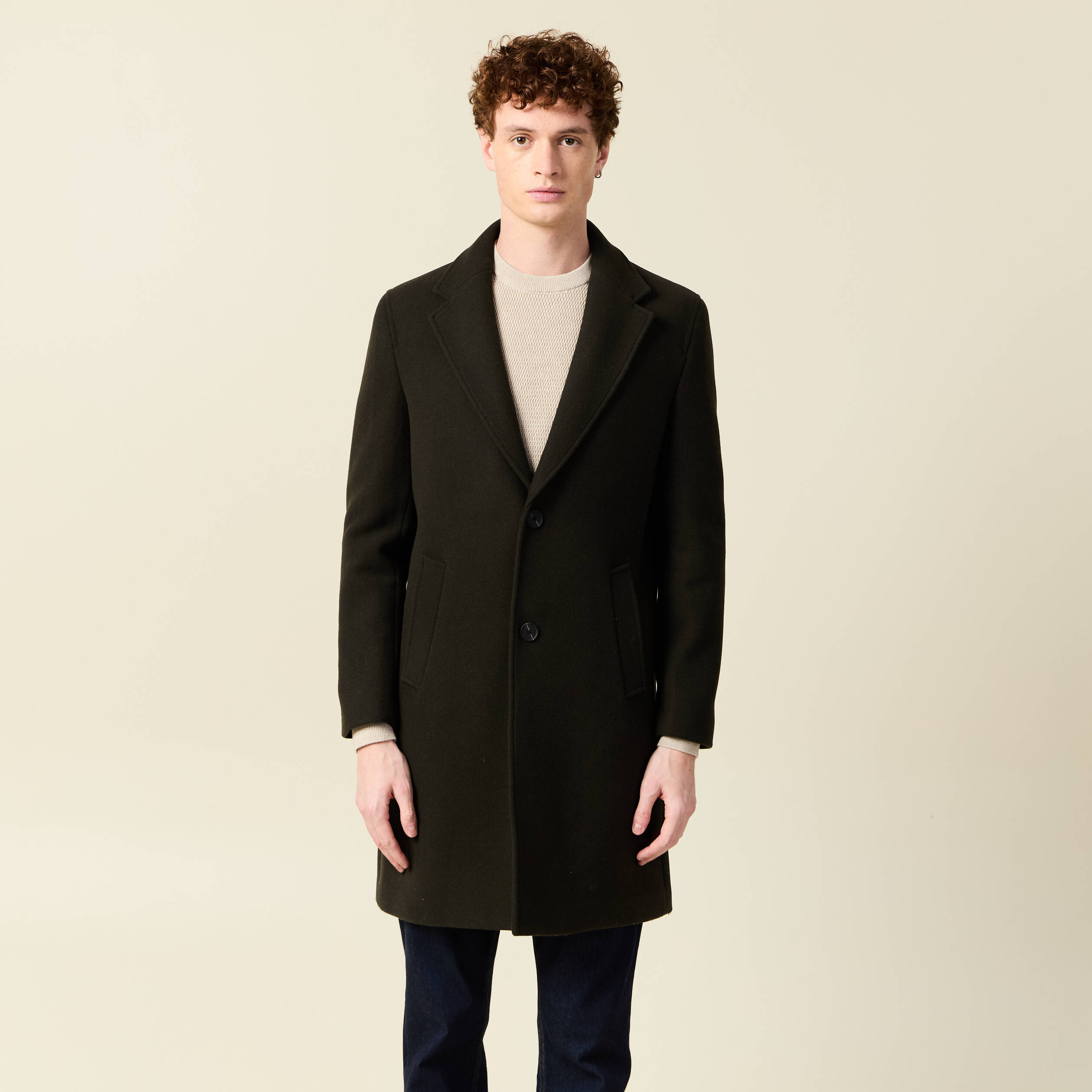 Manteau long boutonn&eacute; taupe homme