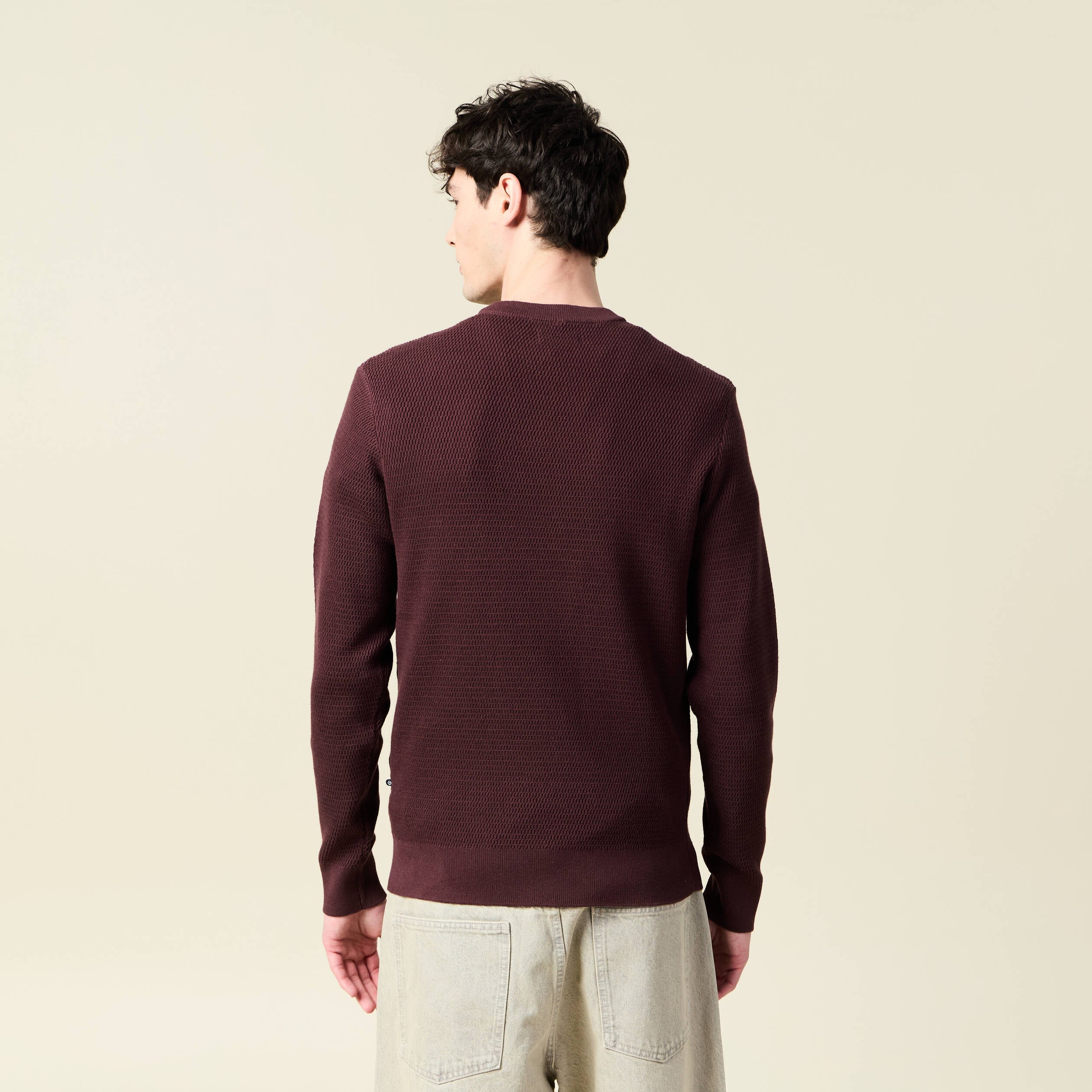 Pull droit manches longues bordeaux homme