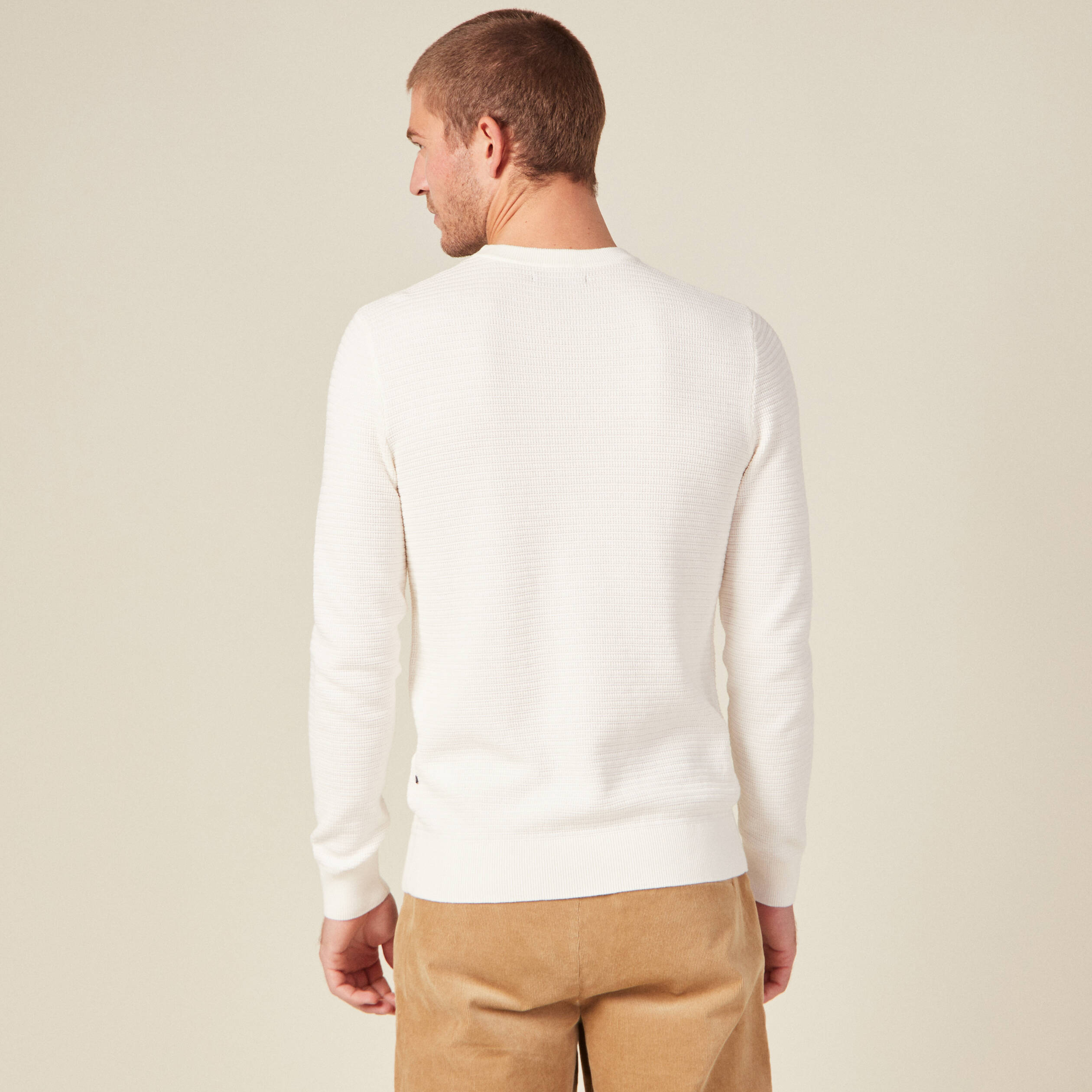Pull manches longues col rond ecru homme