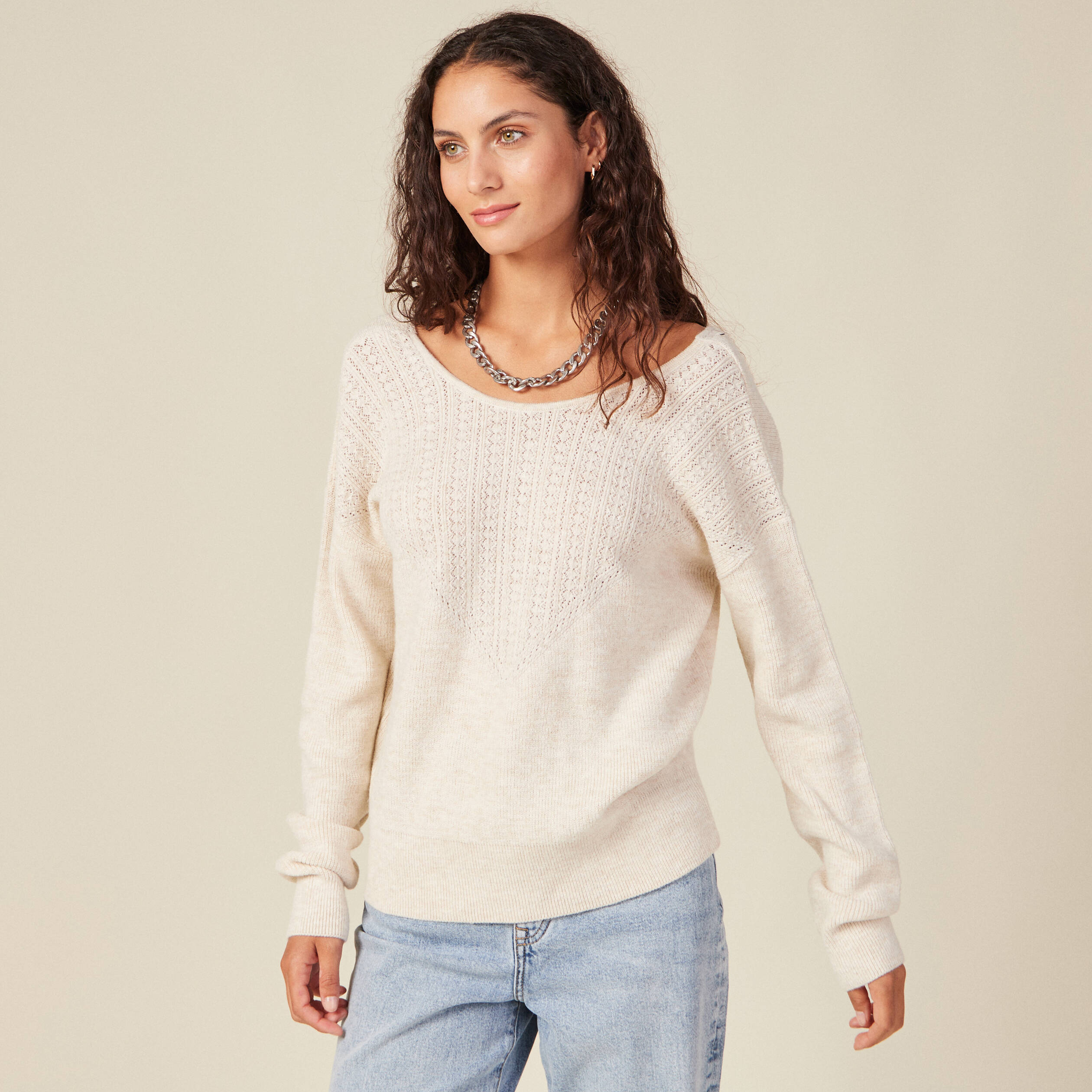 pull manches longues creme femme Pull manches longues creme femme