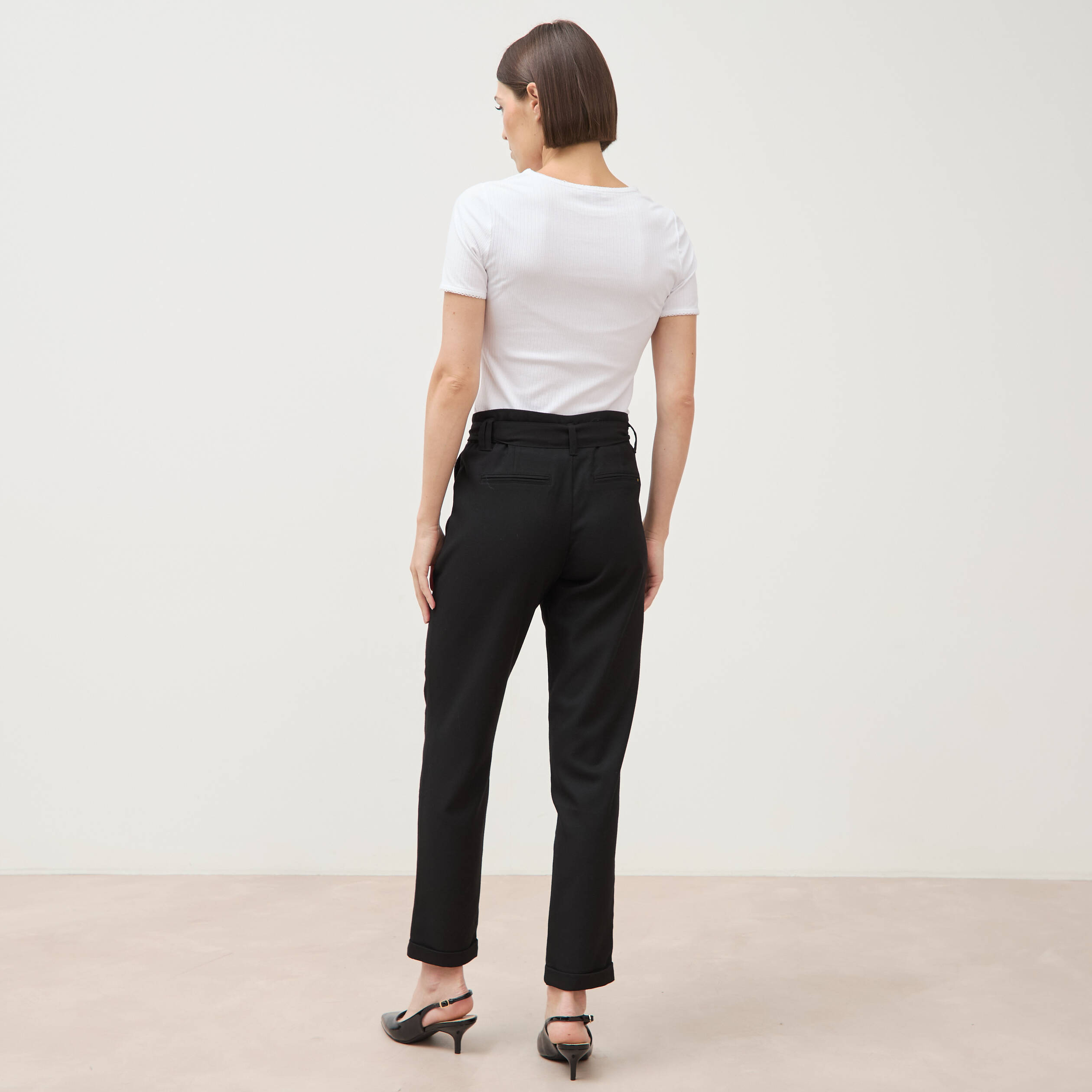 Pantalon paperbag noir femme