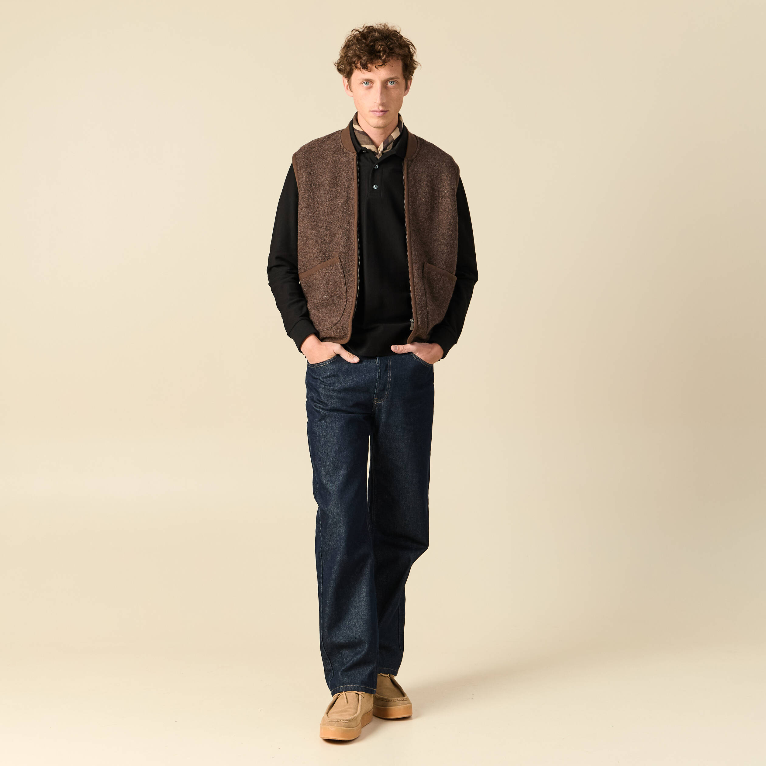 Polo manches longues en coton noir homme