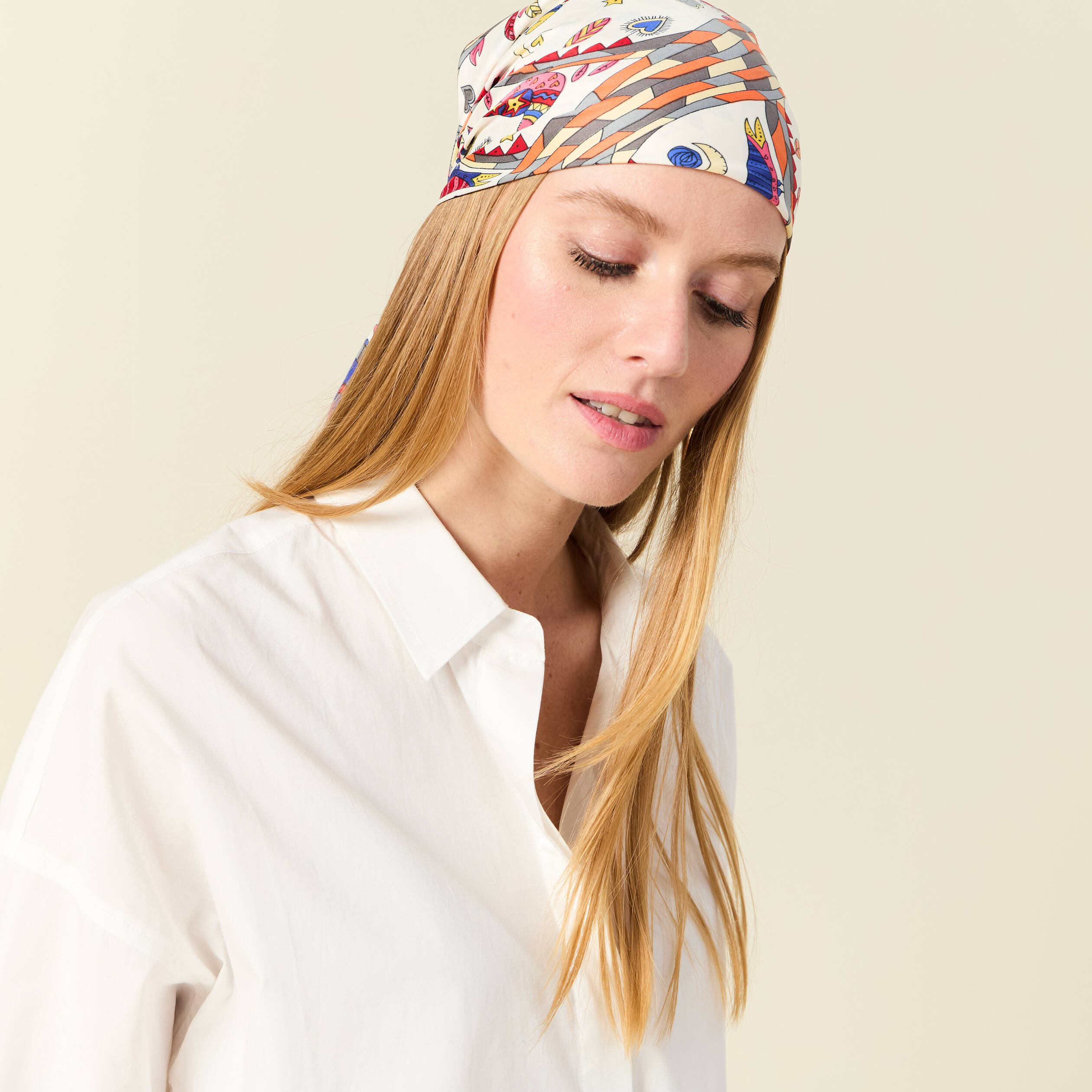Chemise droite mi-longue en coton ecru femme