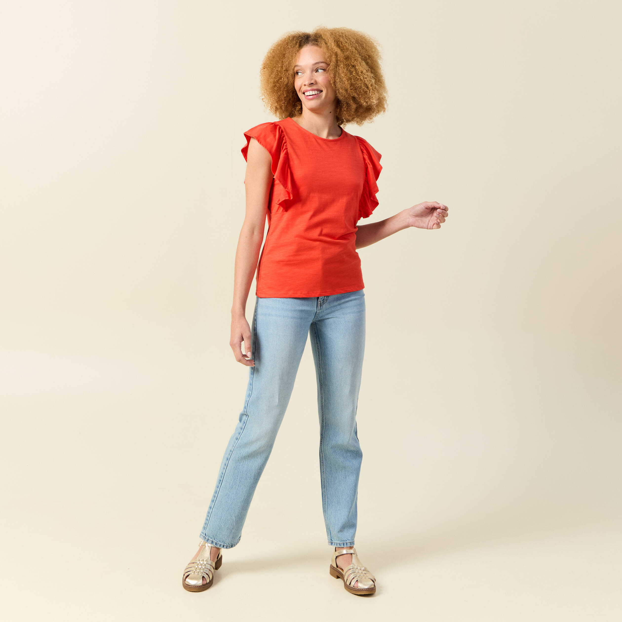 Débardeur Justice à Fleurs Et Pierres Orange - Taille 18, Occasion Très Bon état