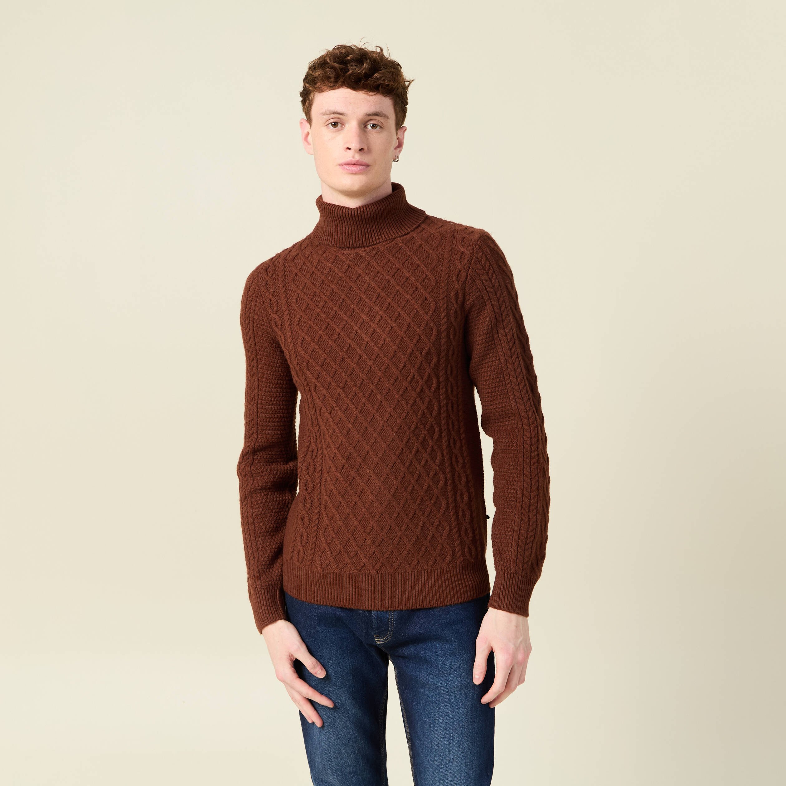pull manches longues marron cognac homme Pull manches longues marron cognac homme