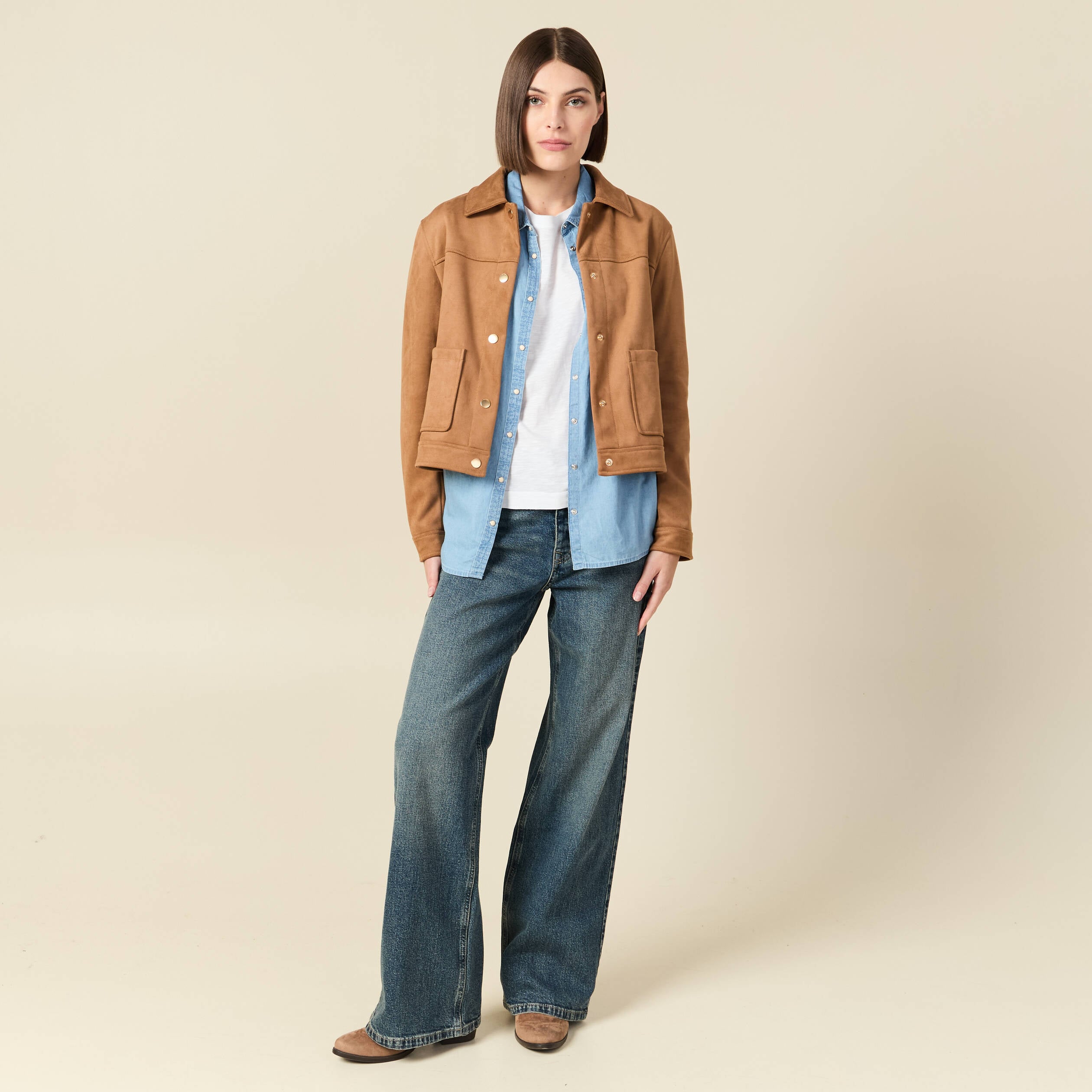 Jeans large taille haute bleu femme