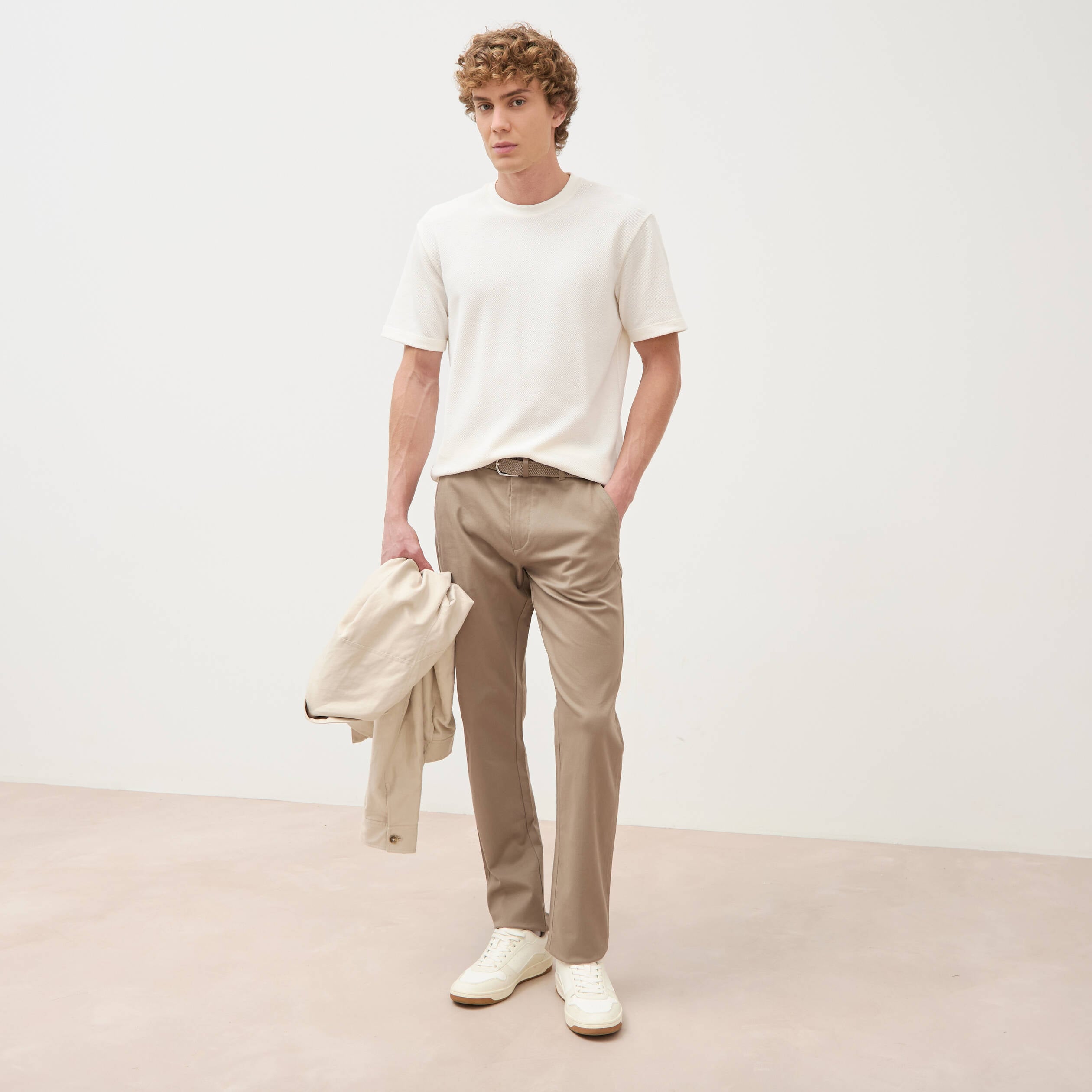 Pantalon straight longueur 32 ceinture taupe homme