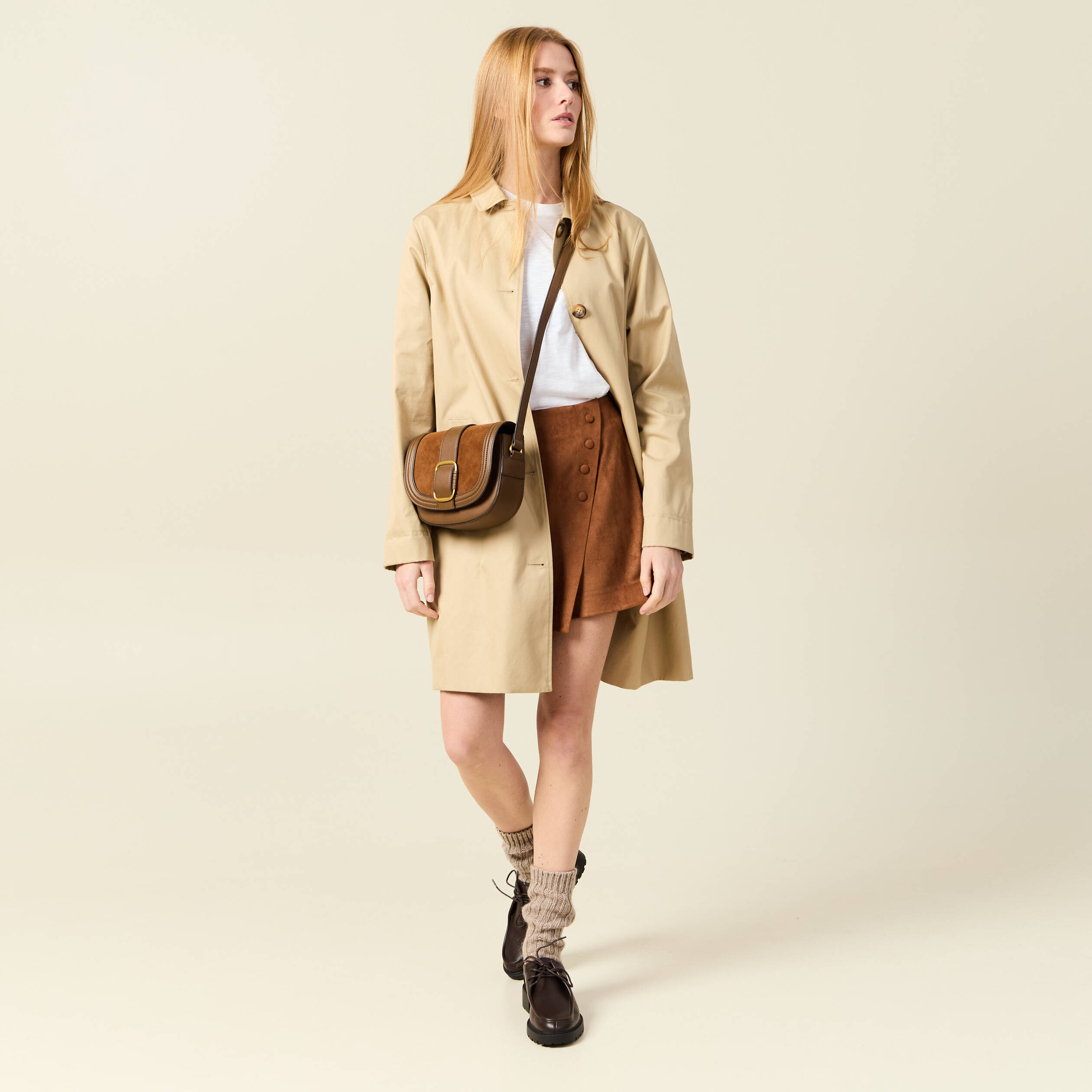 Jupe-short taille haute camel femme