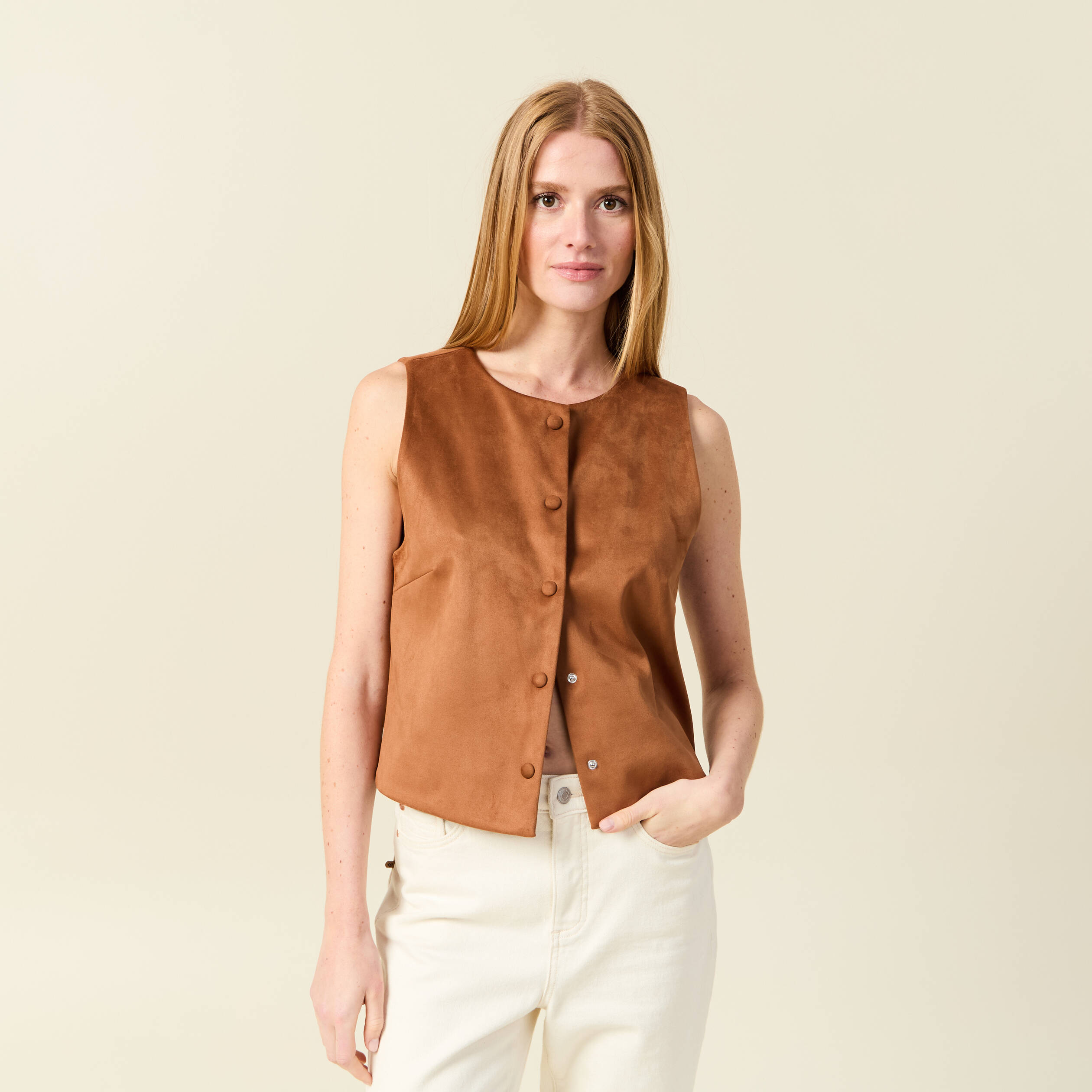 gilet sans manches double camel femme Gilet sans manches doublé camel femme