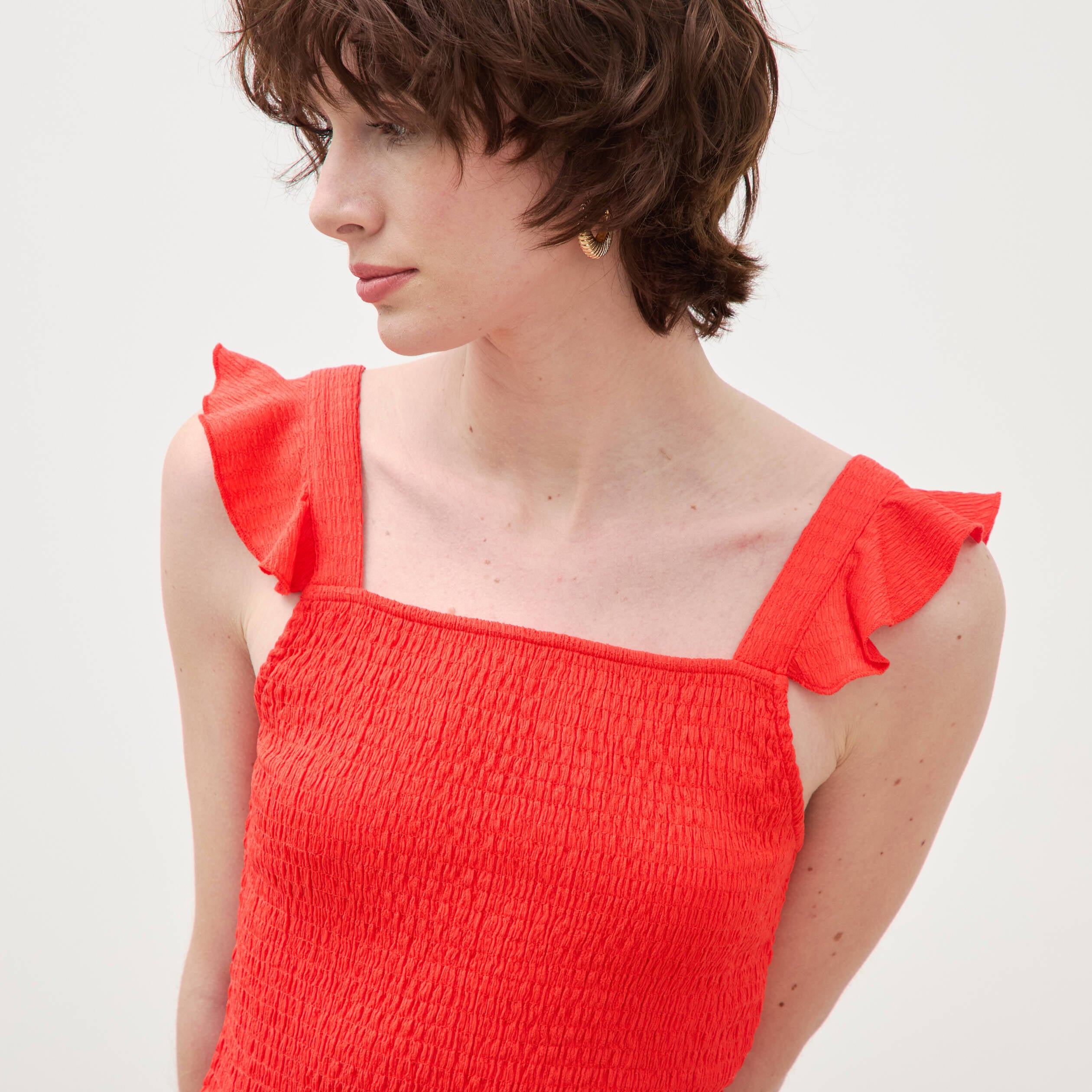 D&eacute;bardeur cintr&eacute; cropped d&eacute;collet&eacute; orange fonc&eacute; femme