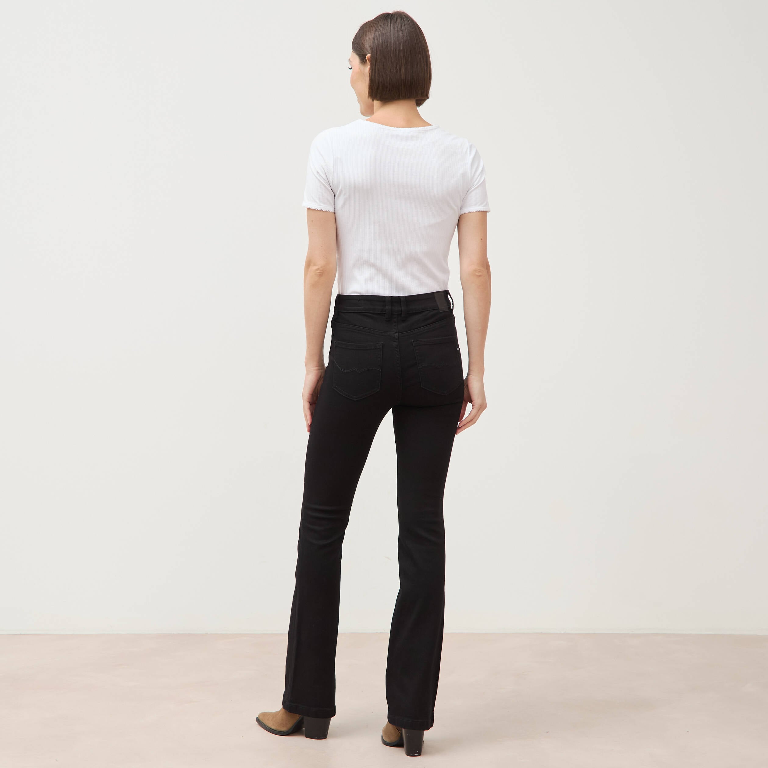 Jeans bootcut taille haute denim noir femme