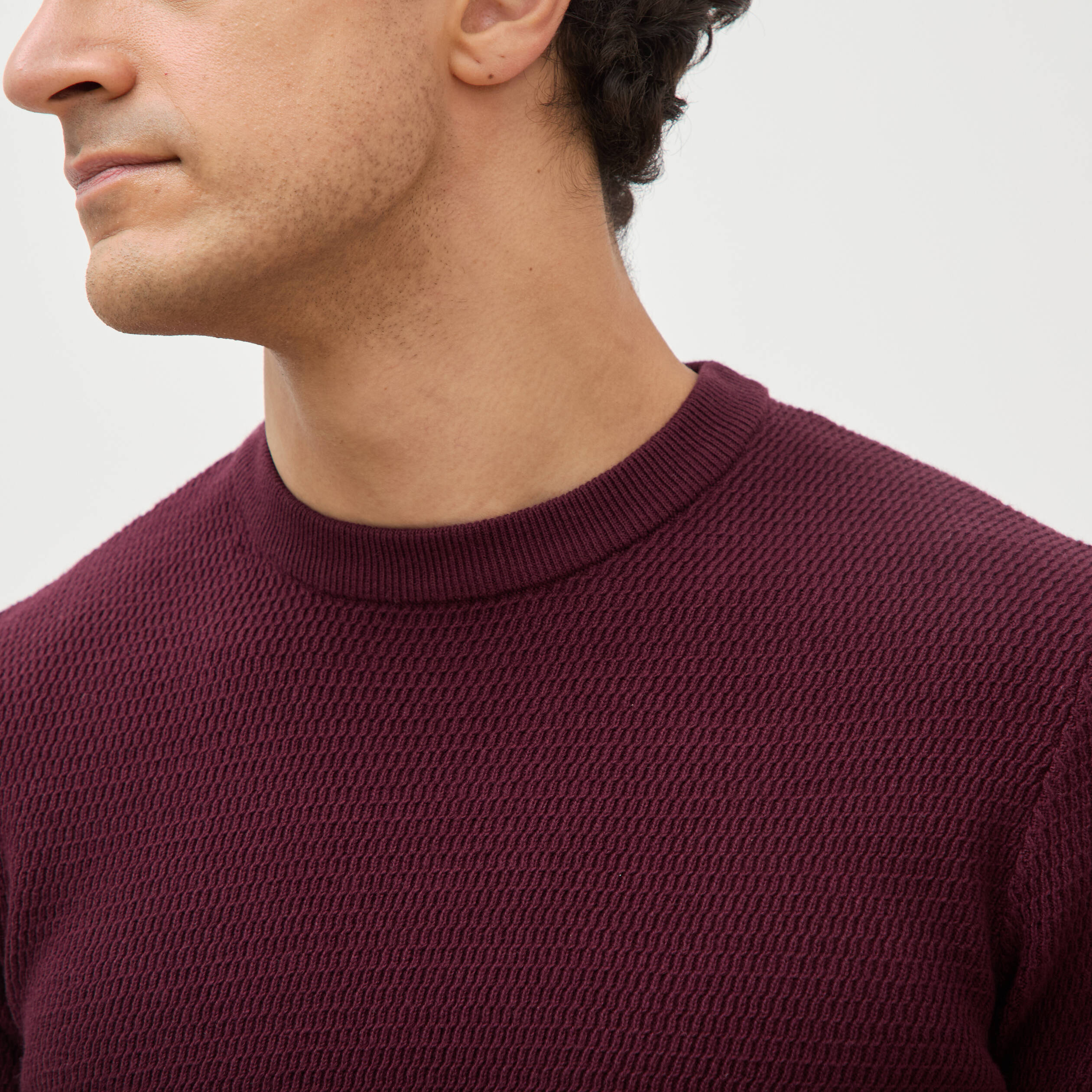 Pull droit manches longues prune homme