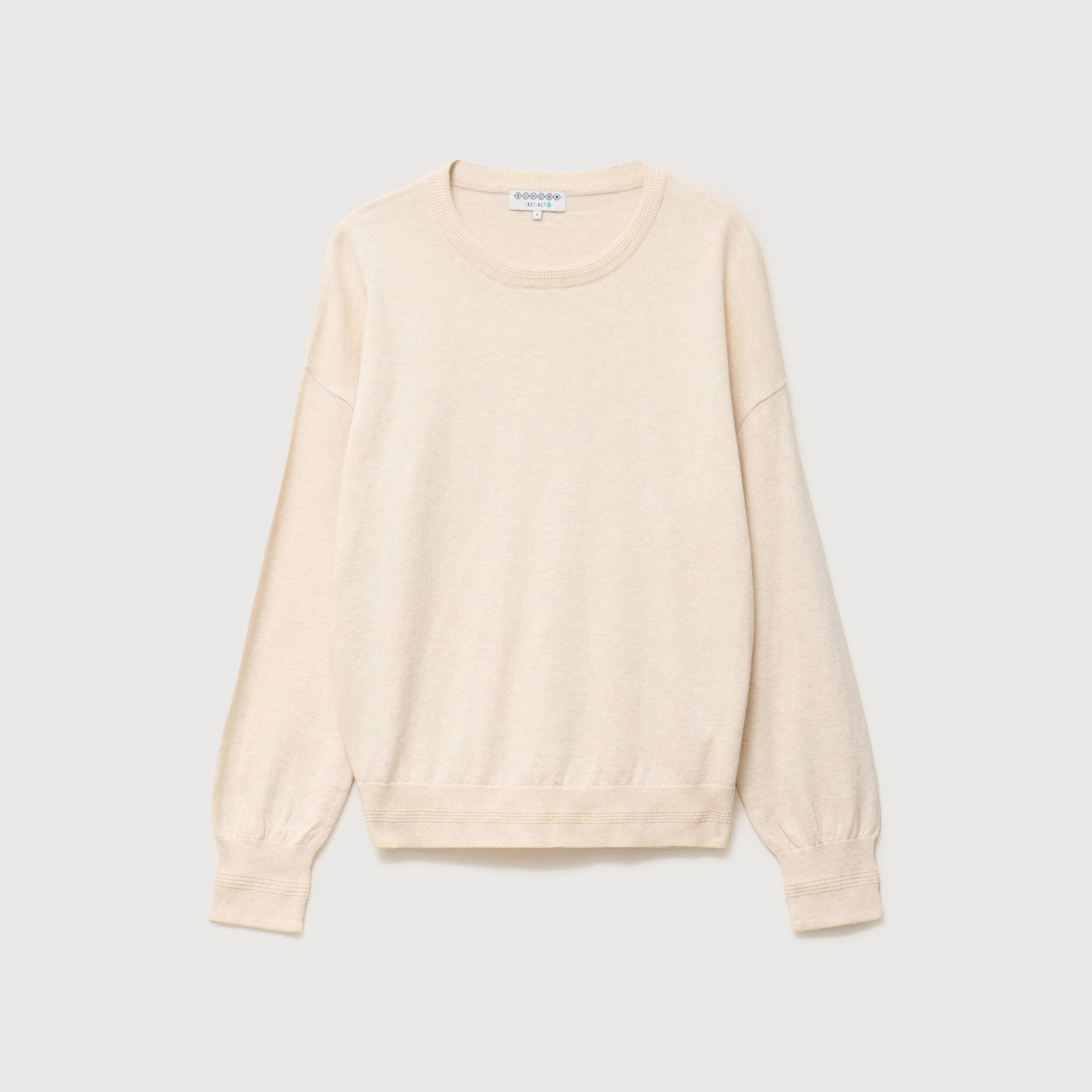 Pull oversize col rond manches longues creme femme