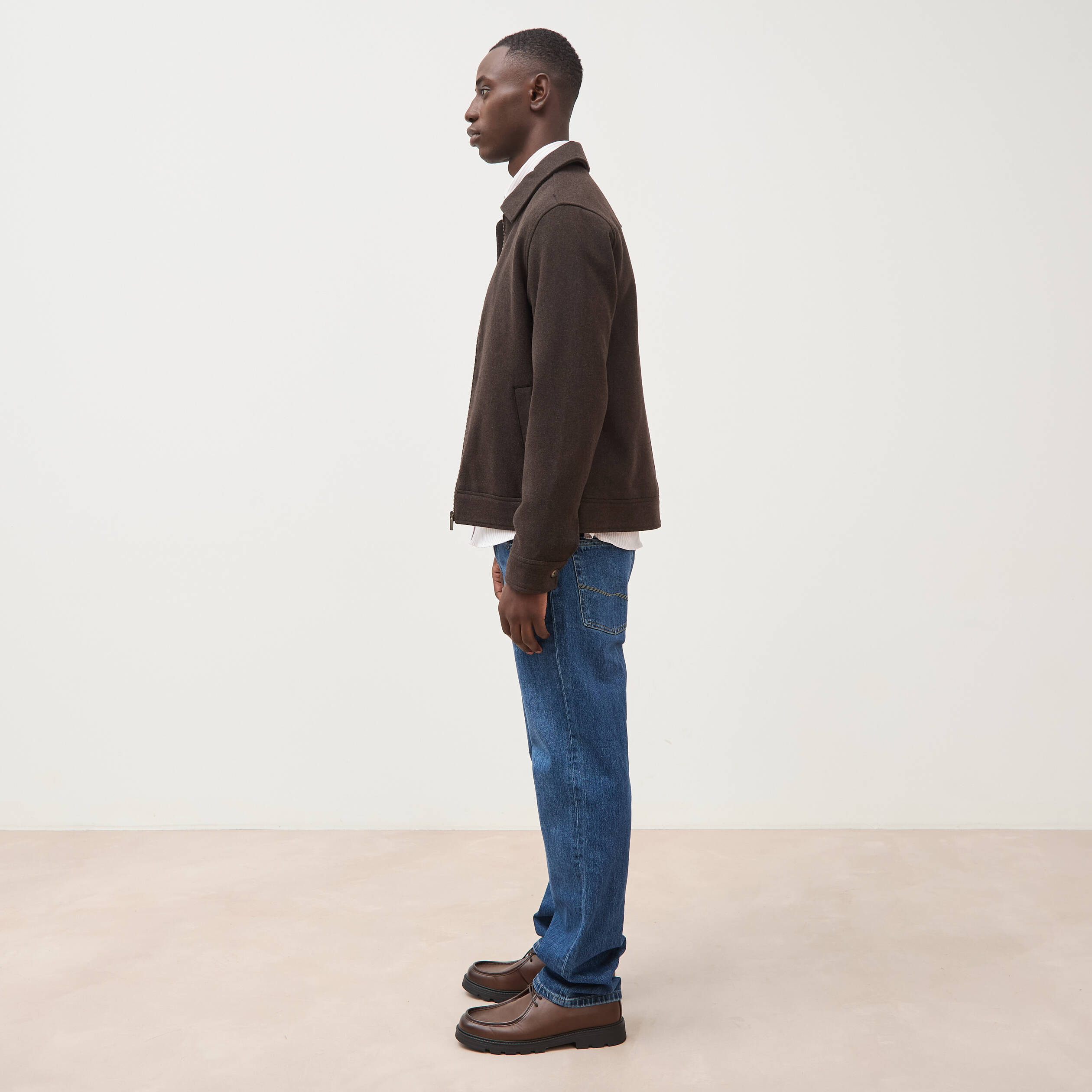 Veste oversize courte col classique marron homme