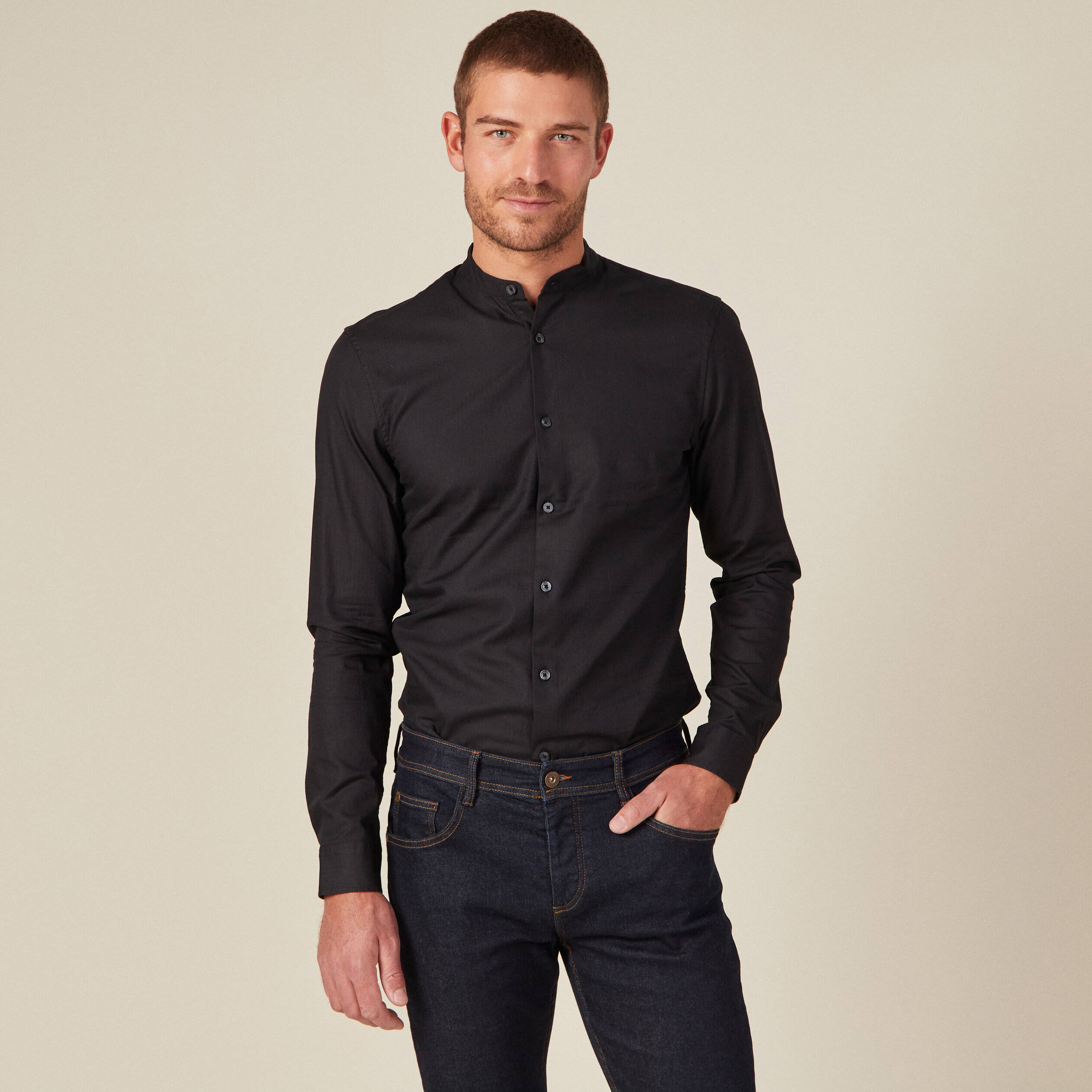 Chemise manches longues noir homme