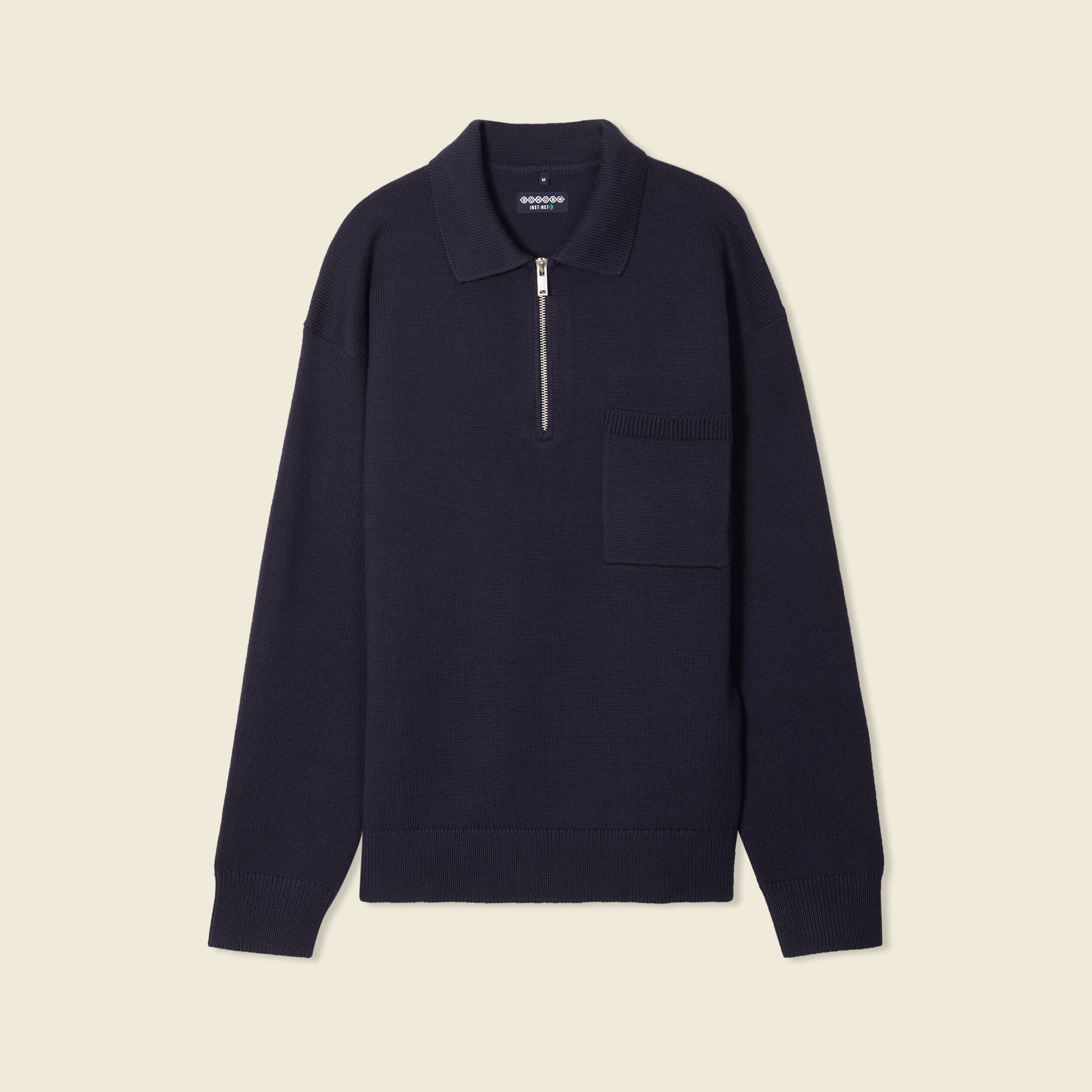 Pull manches longues col polo bleu marine homme