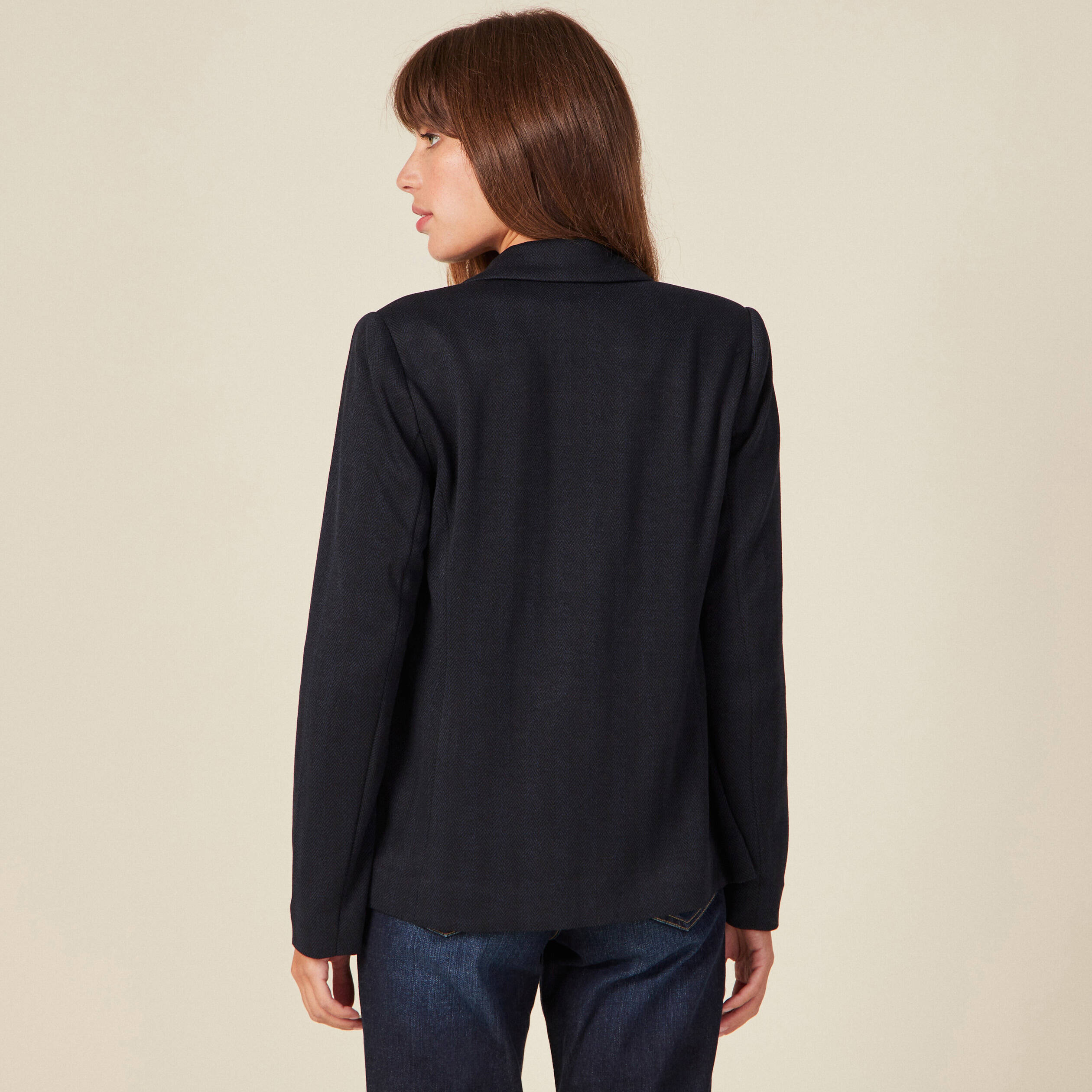 Veste blazer droite bleu marine femme
