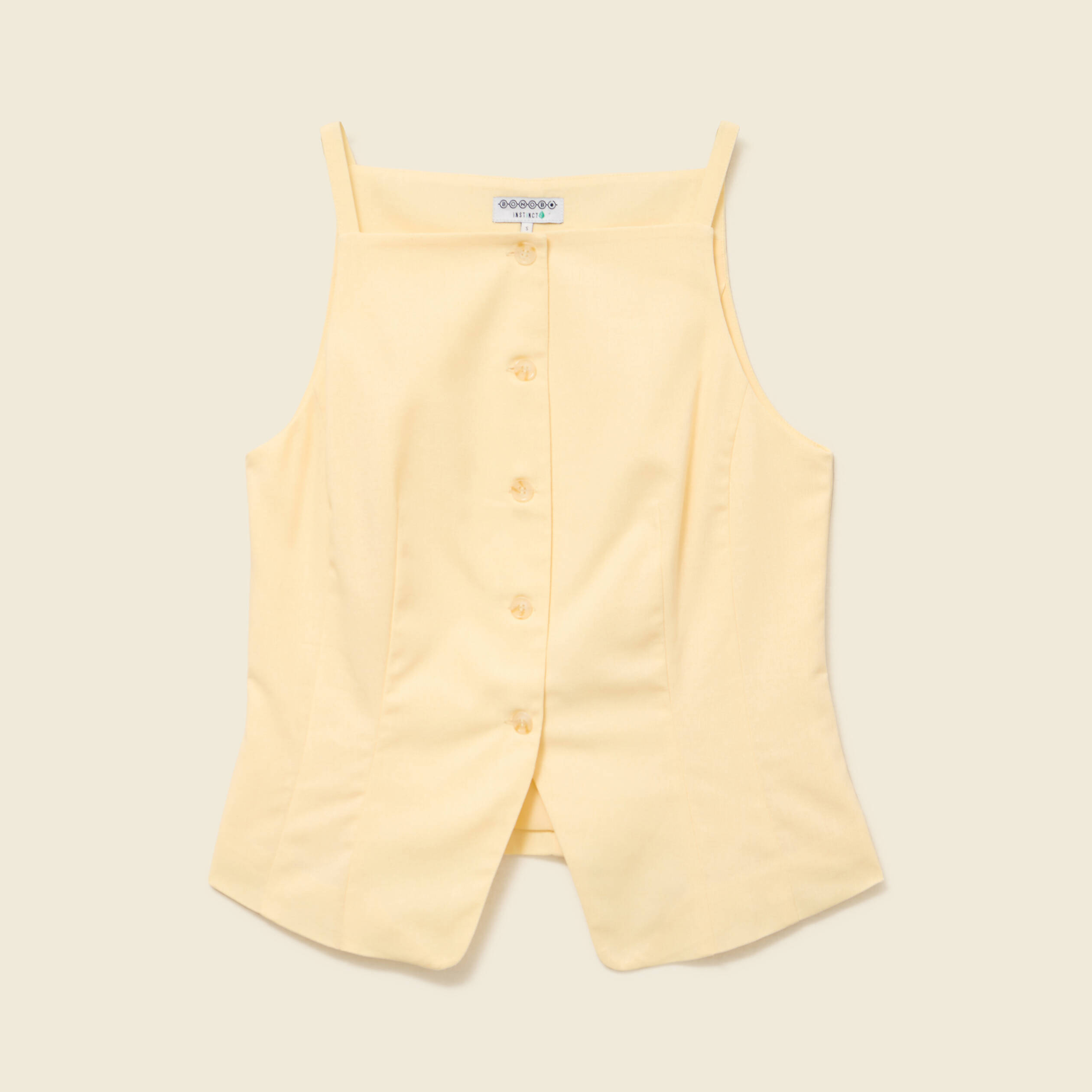 D&eacute;bardeur cintr&eacute; col carr&eacute; &agrave; bretelles jaune clair femme