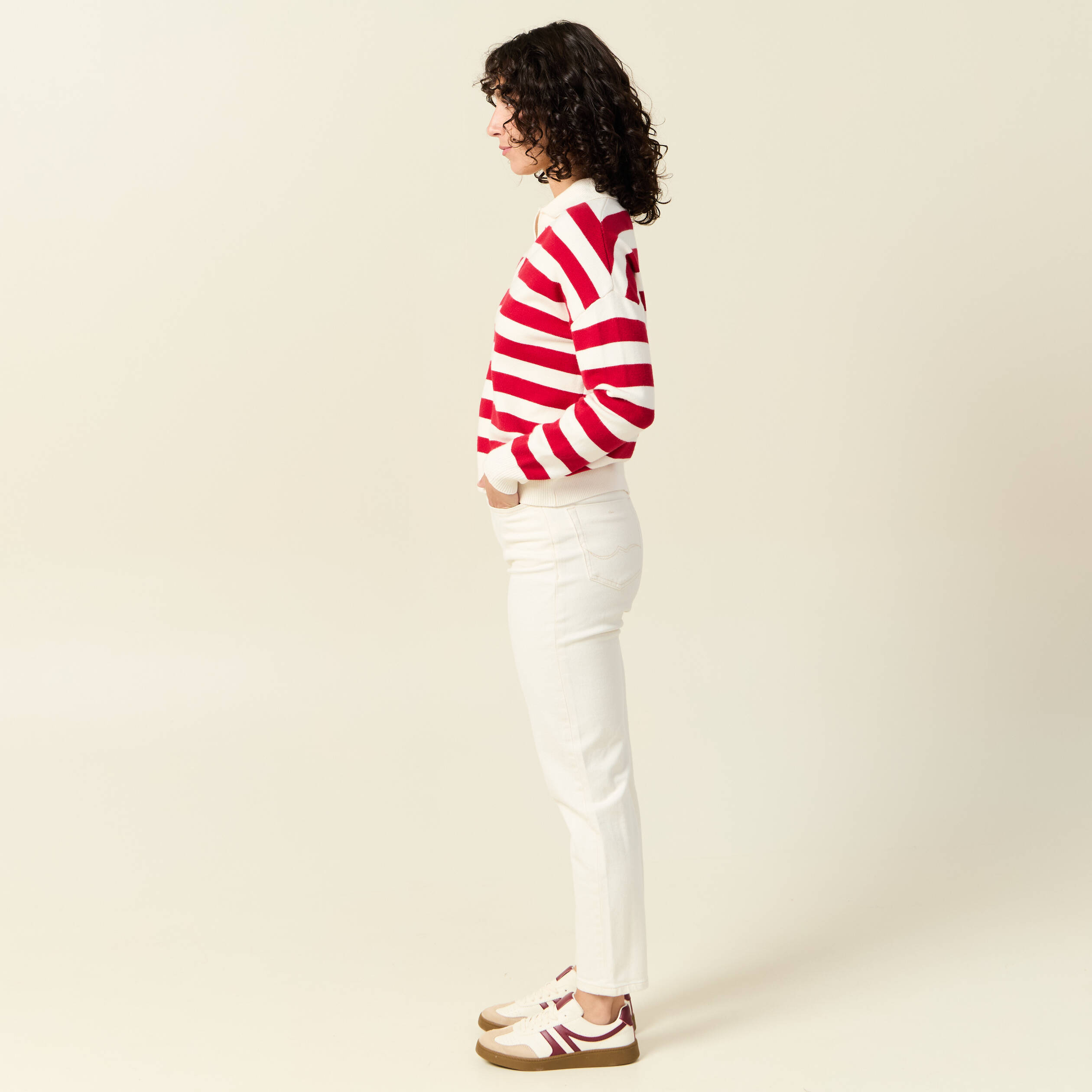 pull manches longues col polo ecru femme Pull manches longues col polo ecru femme
