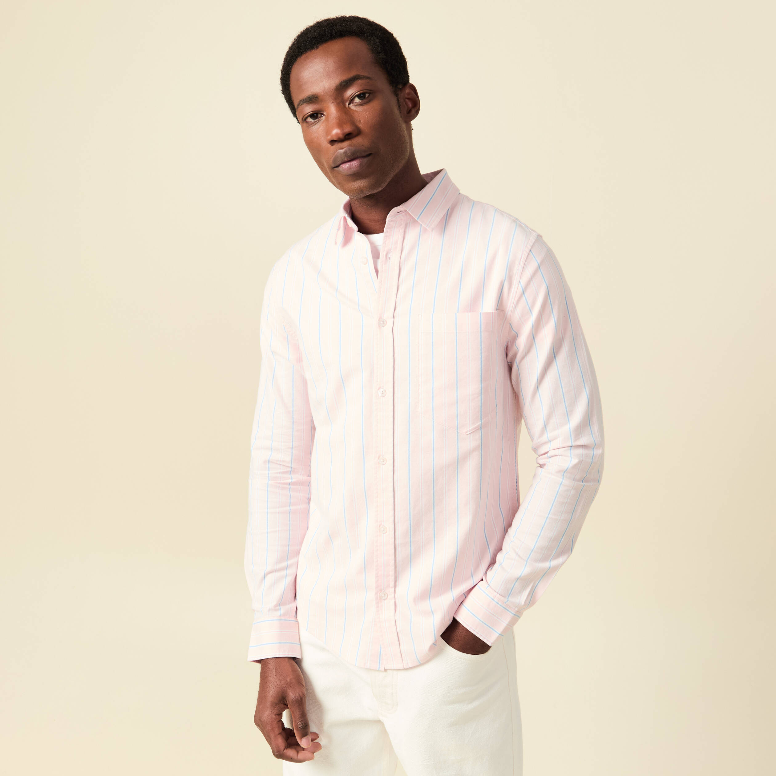 Chemise manches longues rose poudr&eacute;e homme