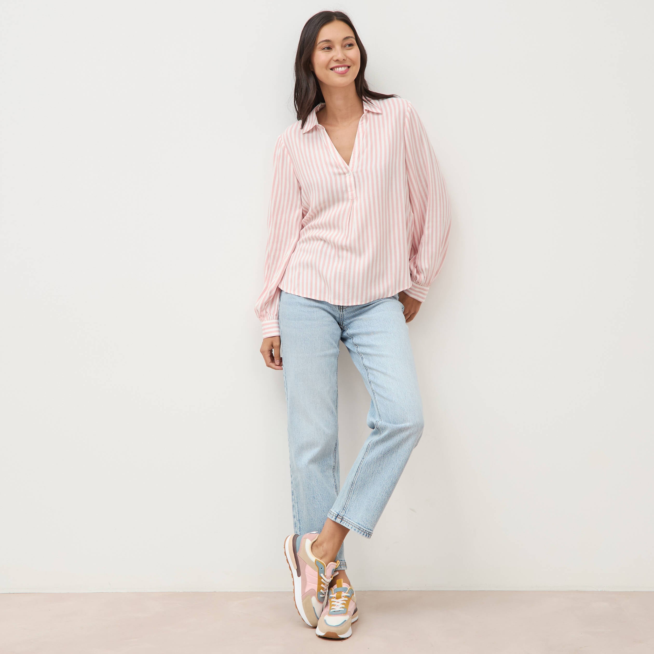 Blouse manches longues rose clair femme