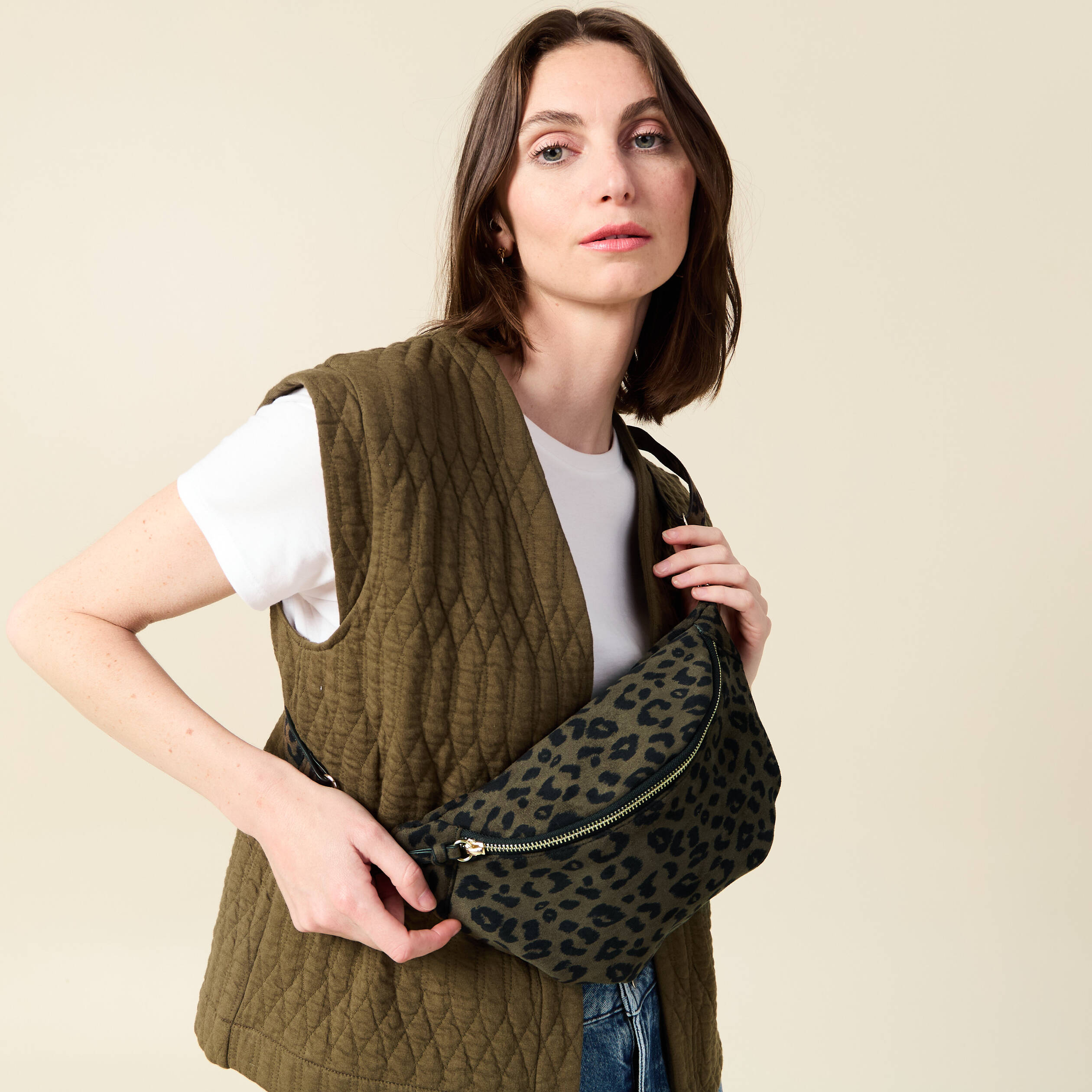 Sac banane vert kaki femme