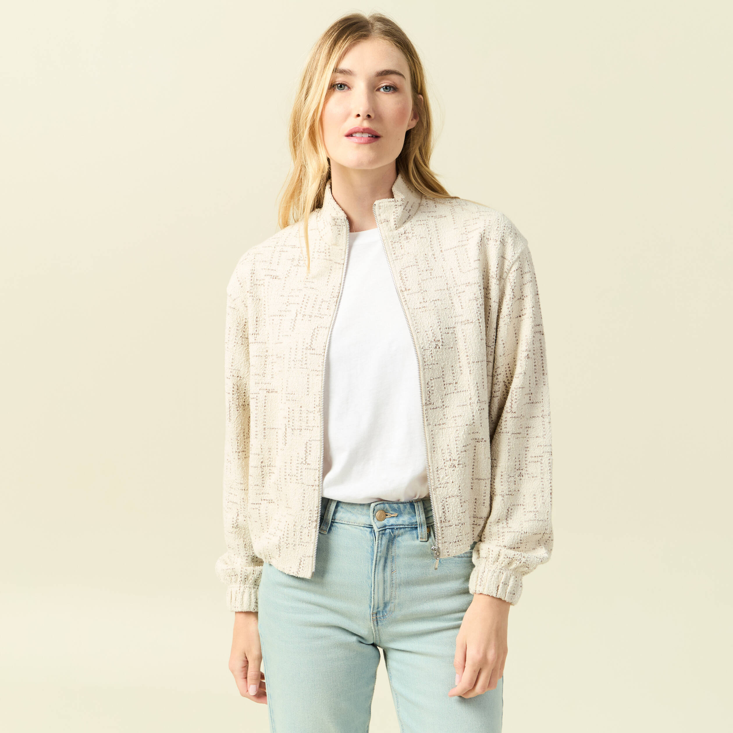 Veste manches longues col montant ecru femme