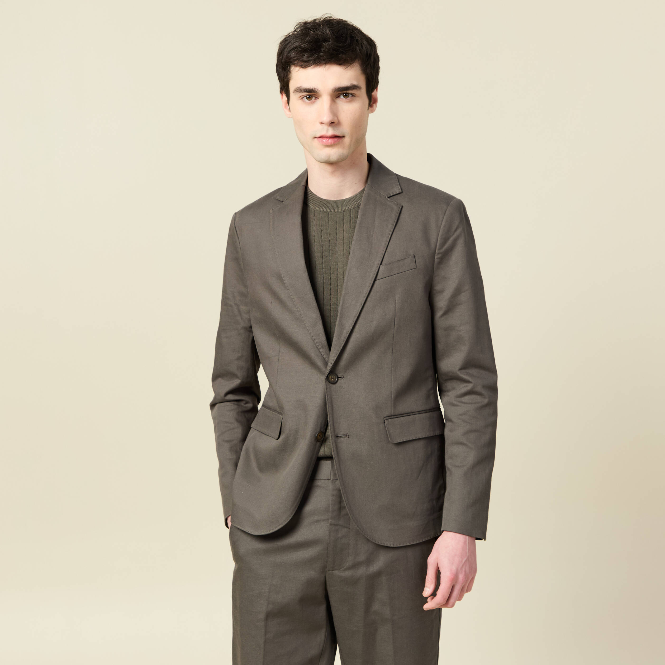 Blazer manches longues col classique vert fonc&eacute; homme