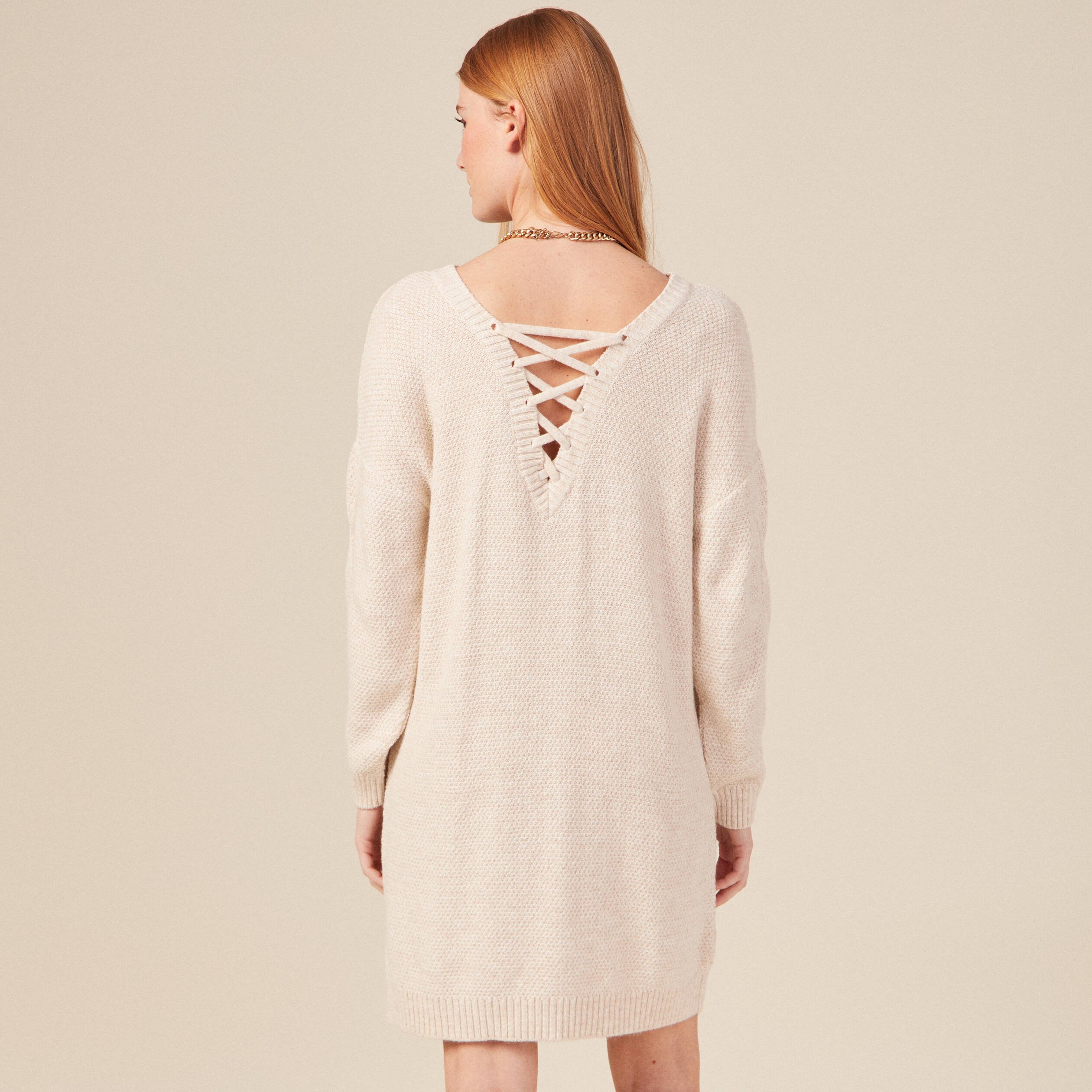robe pull droite torsades creme femme Robe pull droite torsades creme femme