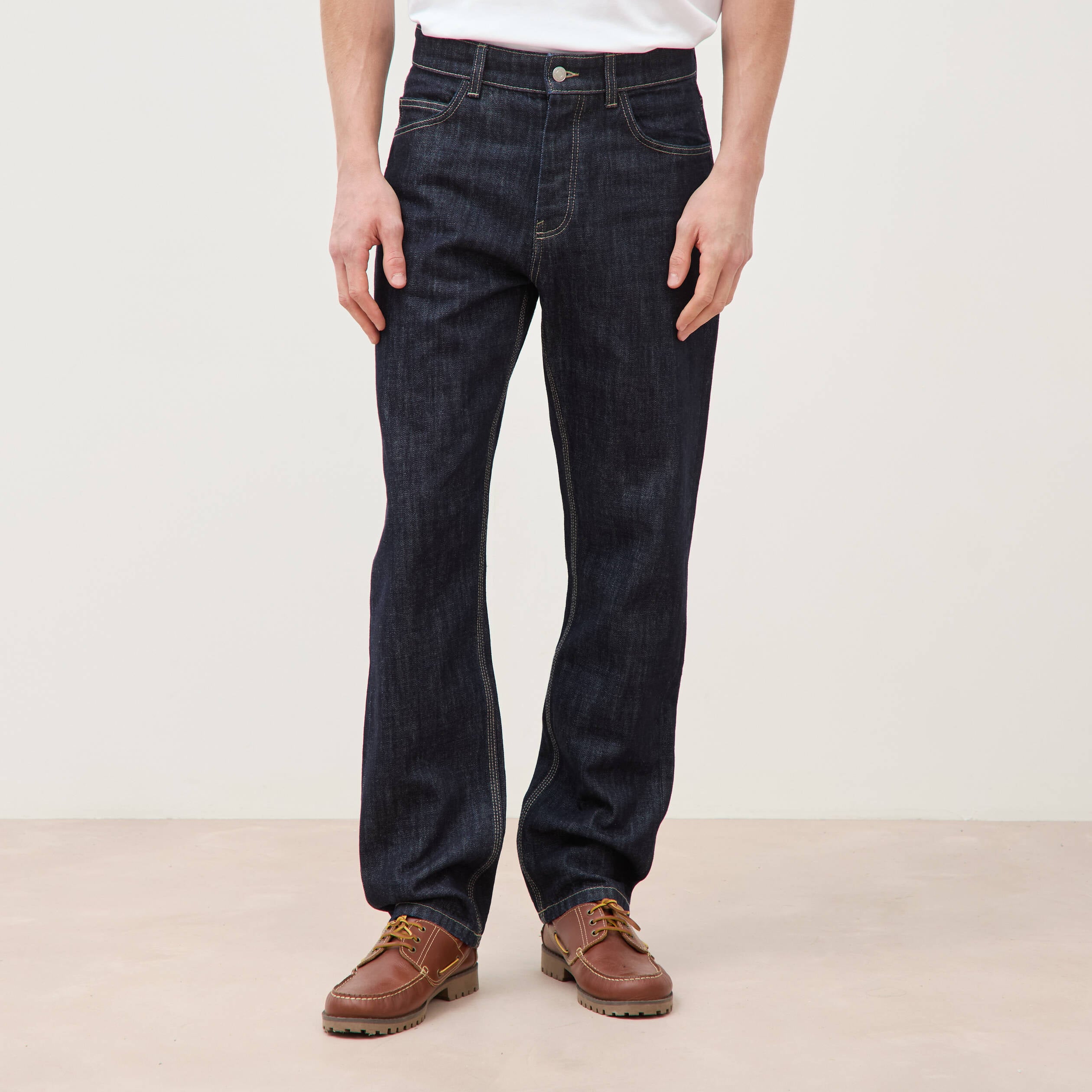 Jeans straight en coton longueur 32 denim brut rinse homme