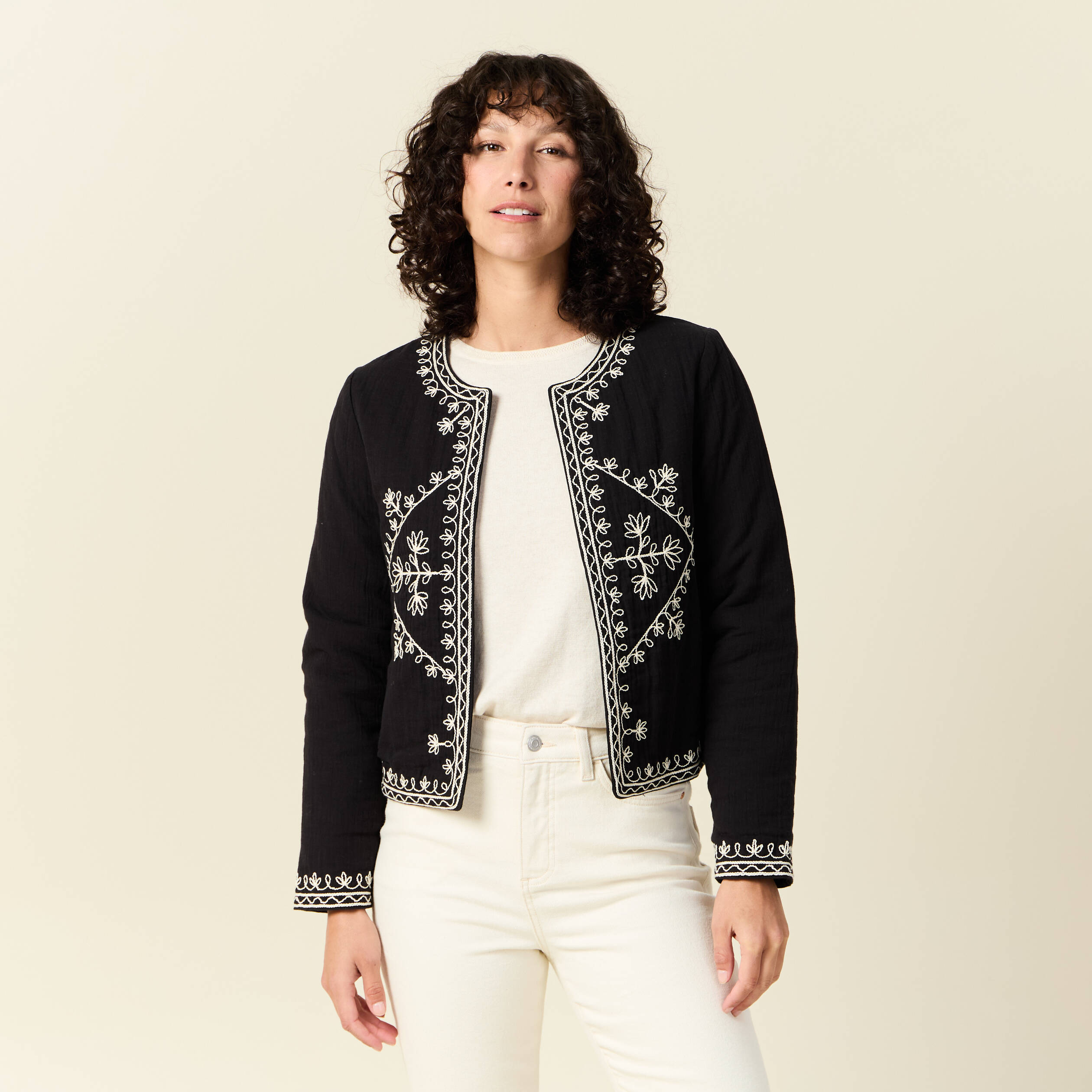 veste droite brodee noir femme Veste droite brodée noir femme