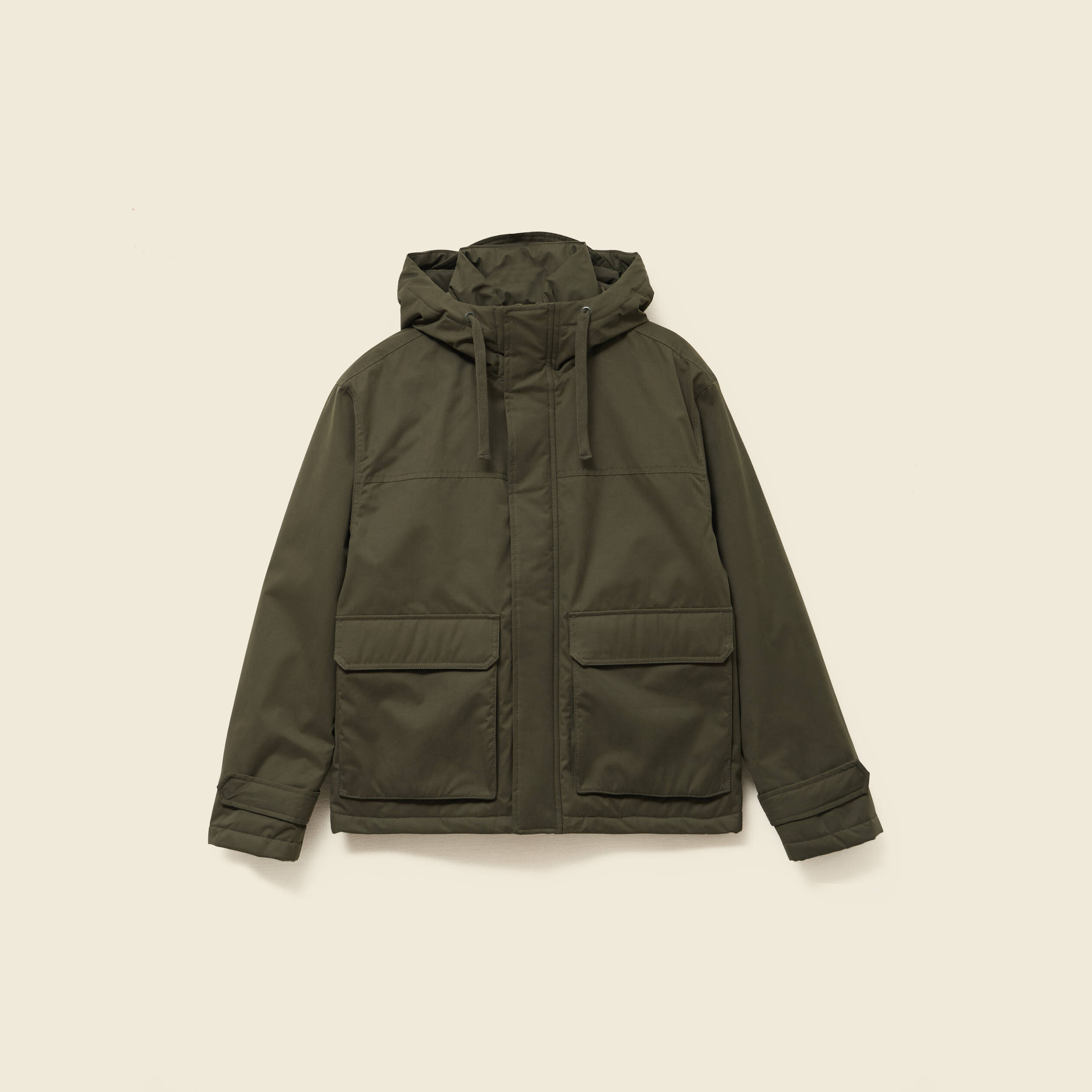 Parka droite courte &agrave; capuche vert kaki homme