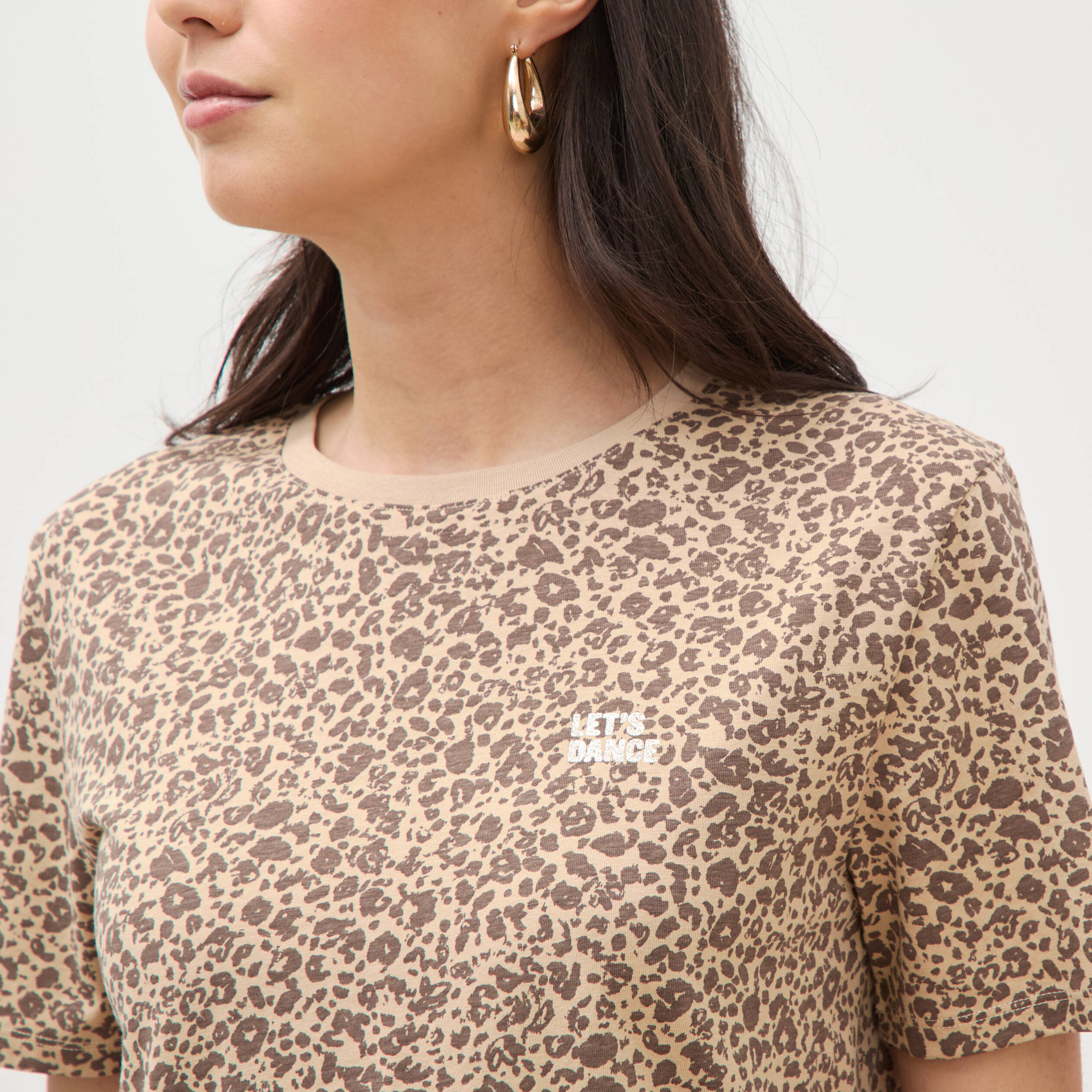 T-shirt droit col rond manches courtes sable femme