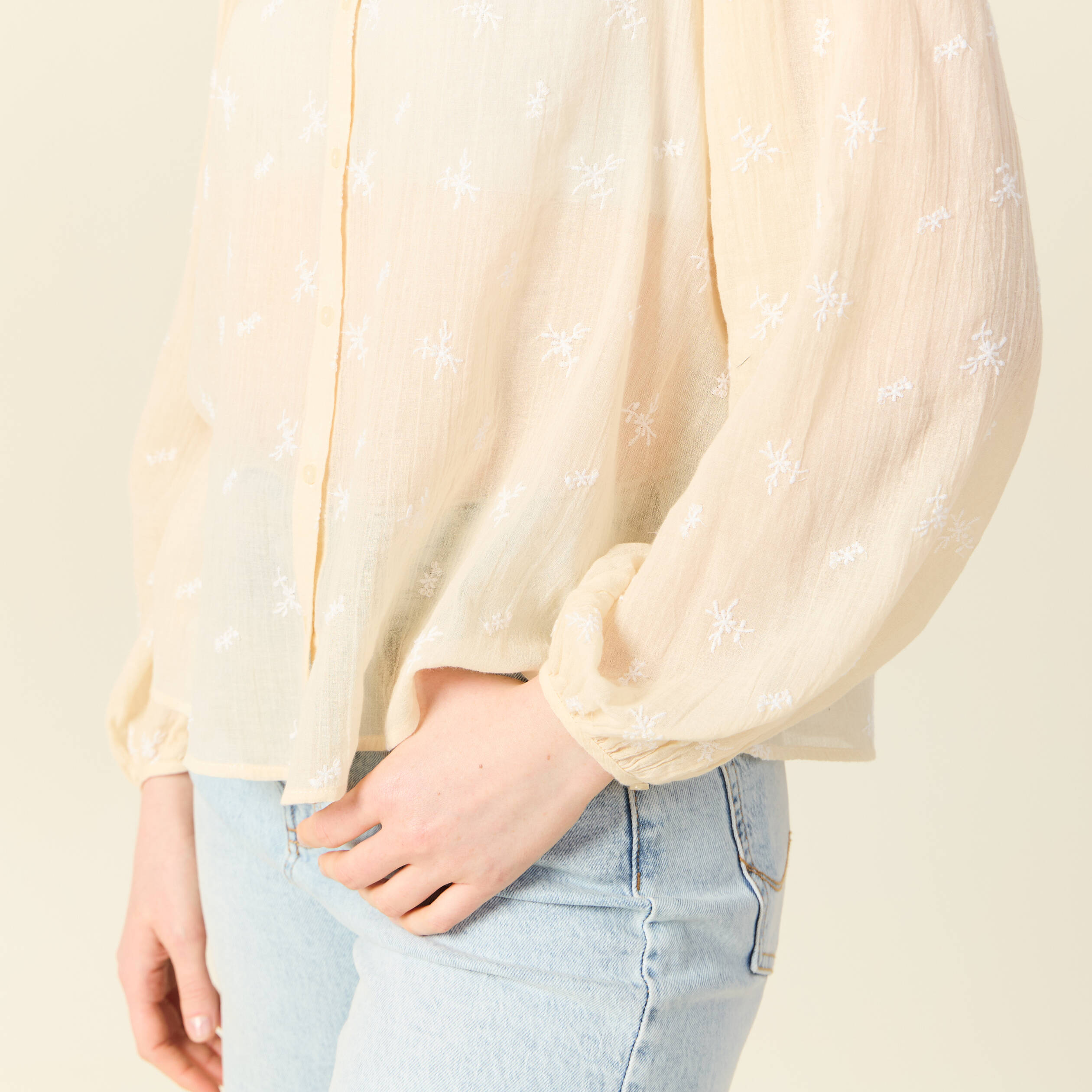 blouse manches longues brodee creme femme Blouse manches longues brodée creme femme