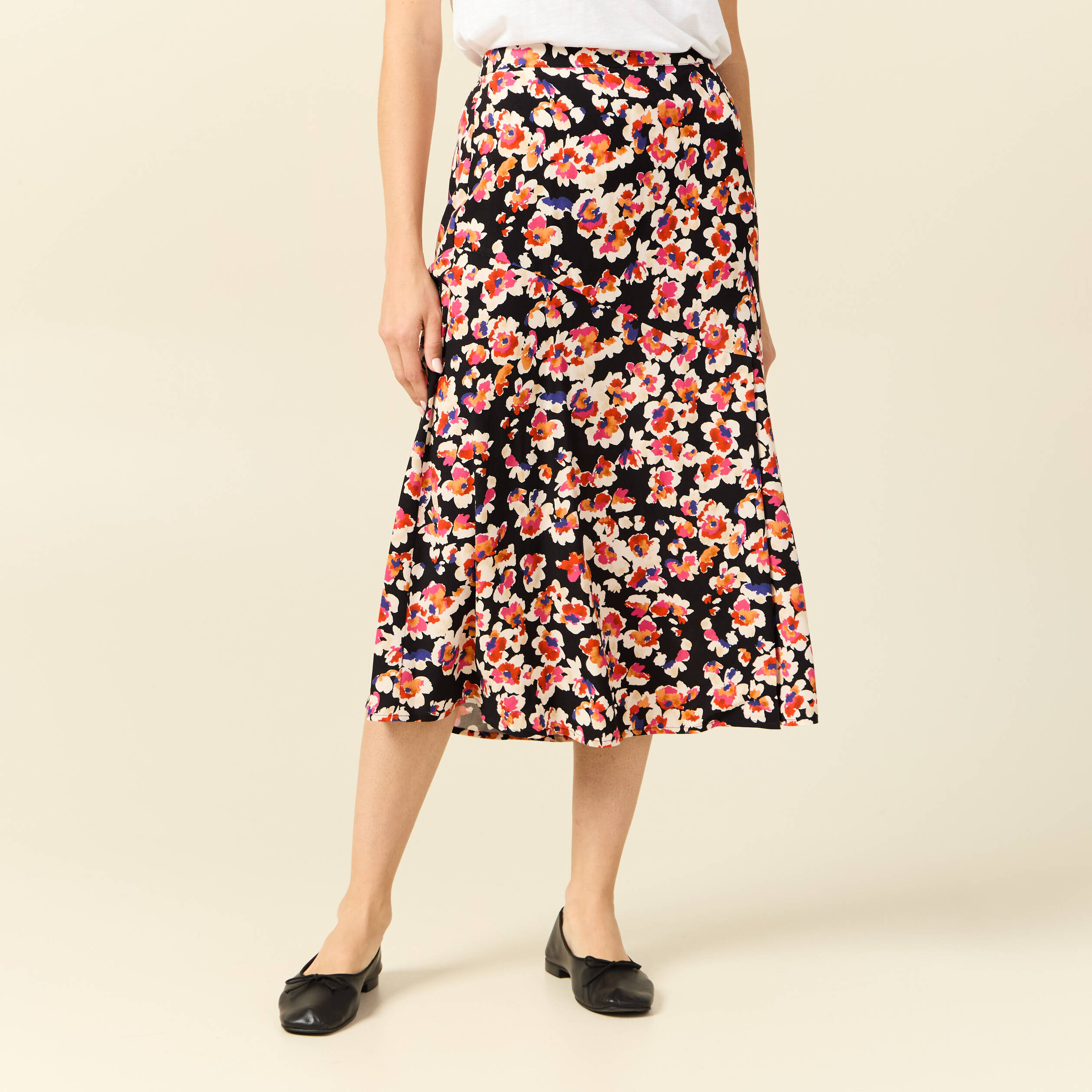 jupe midi evasee fluide noir femme Jupe midi évasée fluide noir femme