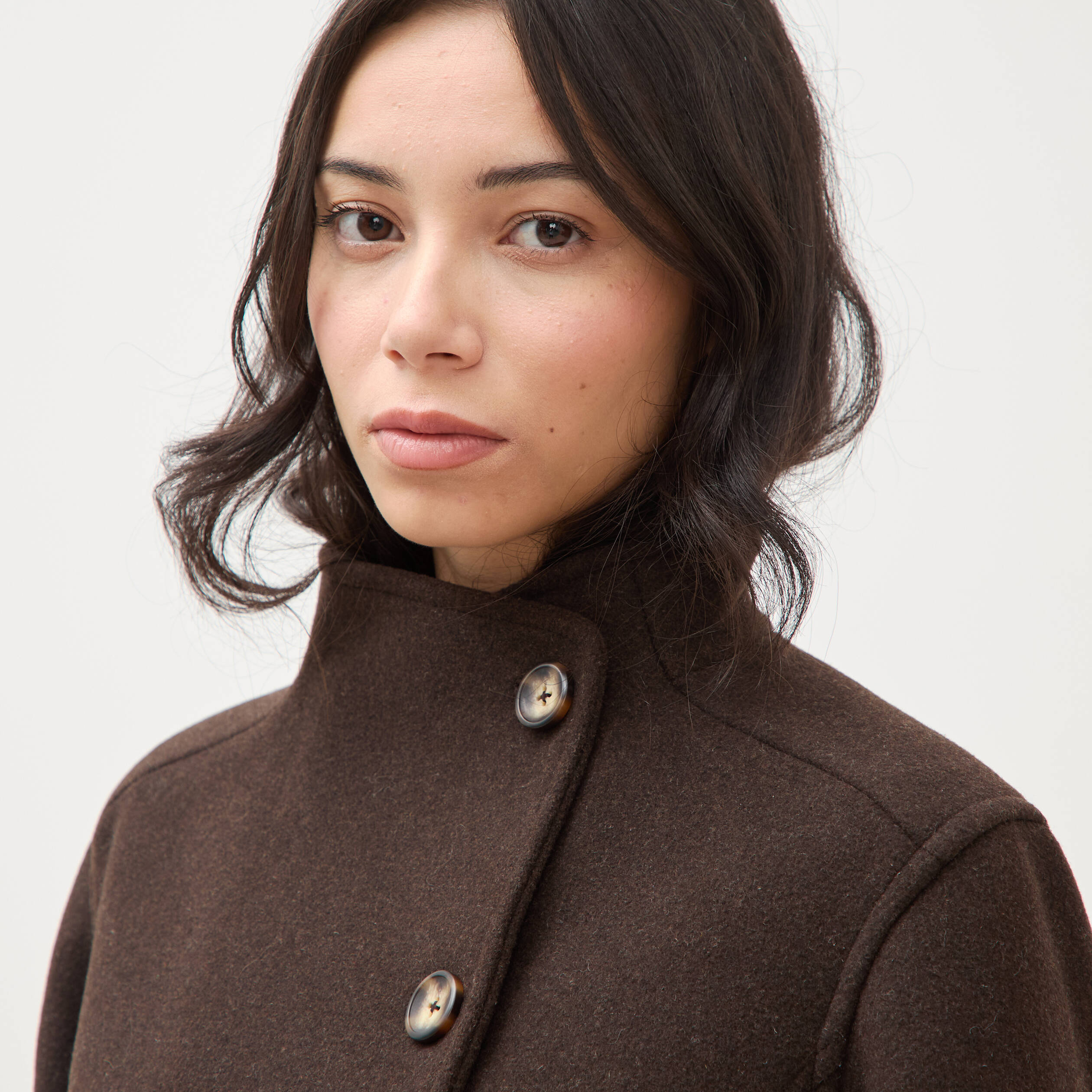 Veste oversize courte col tailleur marron fonc&eacute; femme